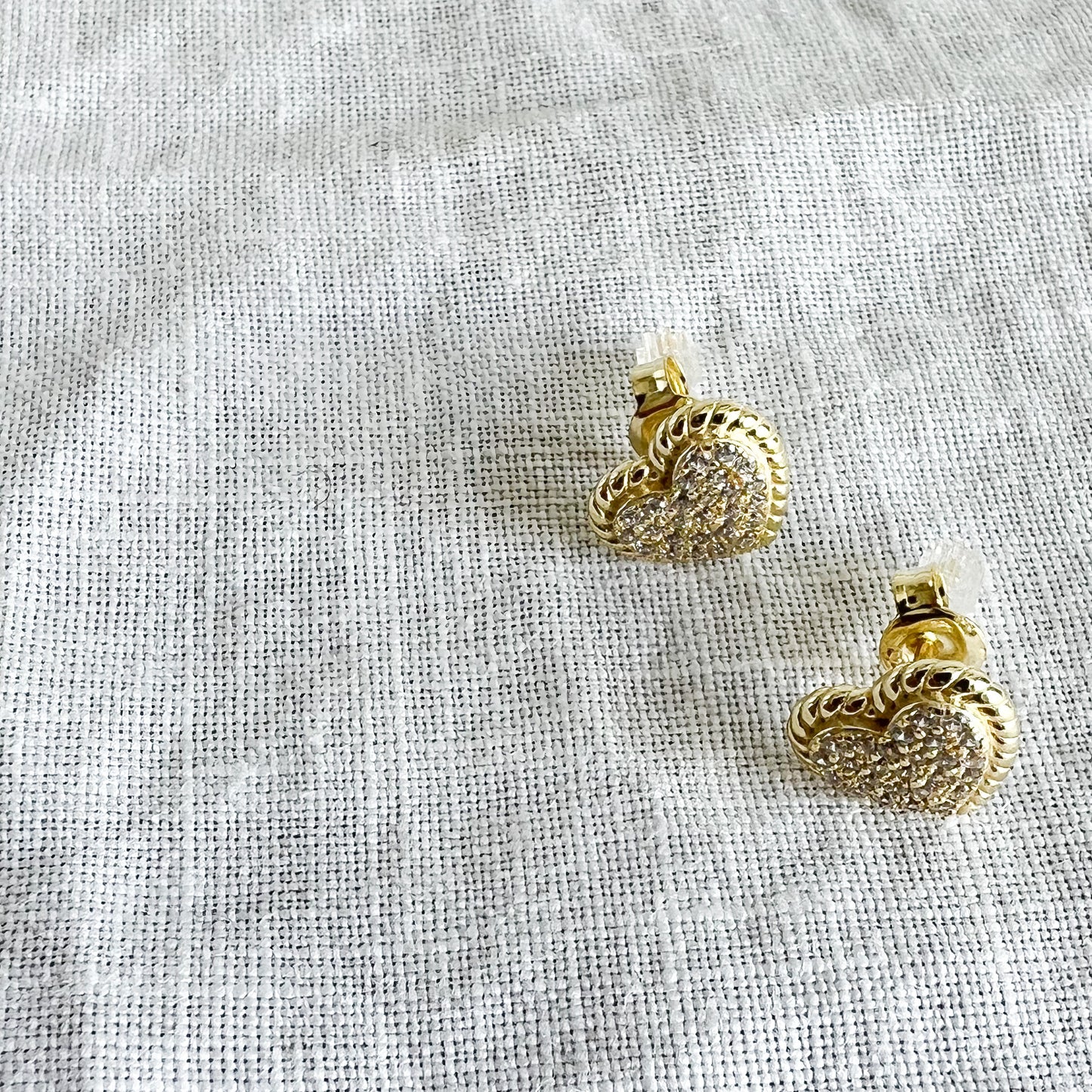 Cable Pave Crystal Heart 925 Post Earrings