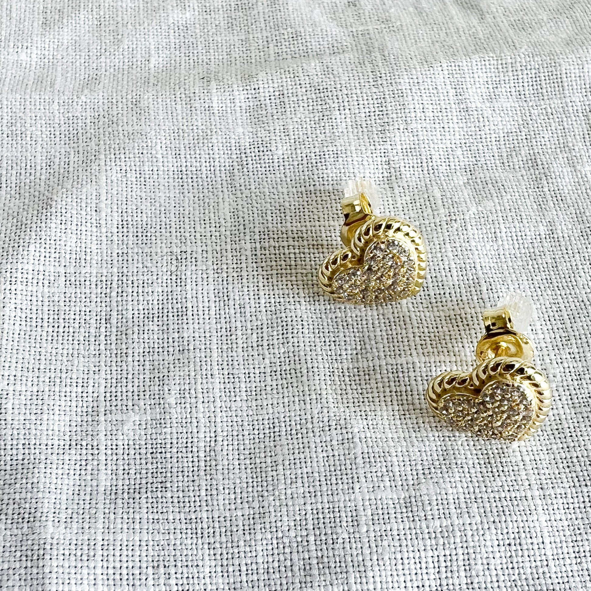 Cable Pave Crystal Heart 925 Post Earrings