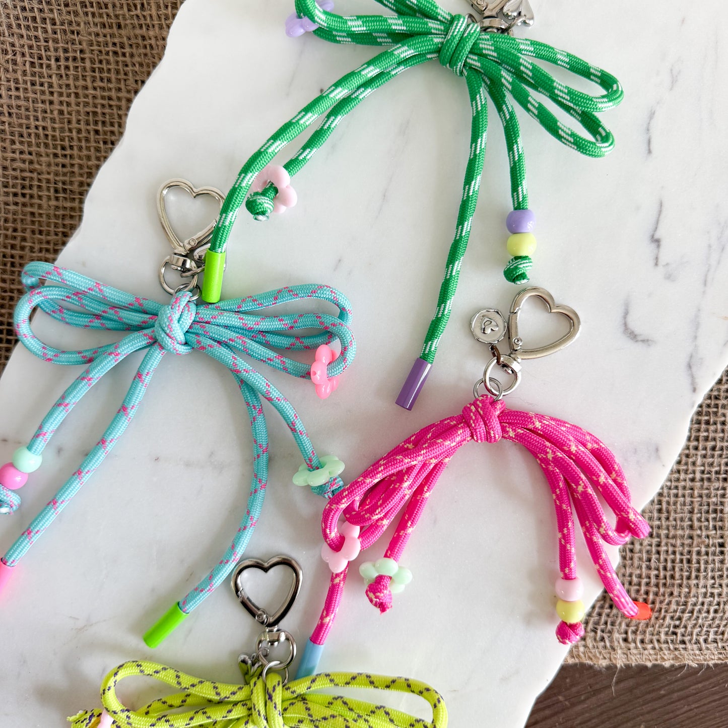 Cherry Hills Bow Rope Heart Keychain with Charms - BelleStyle
