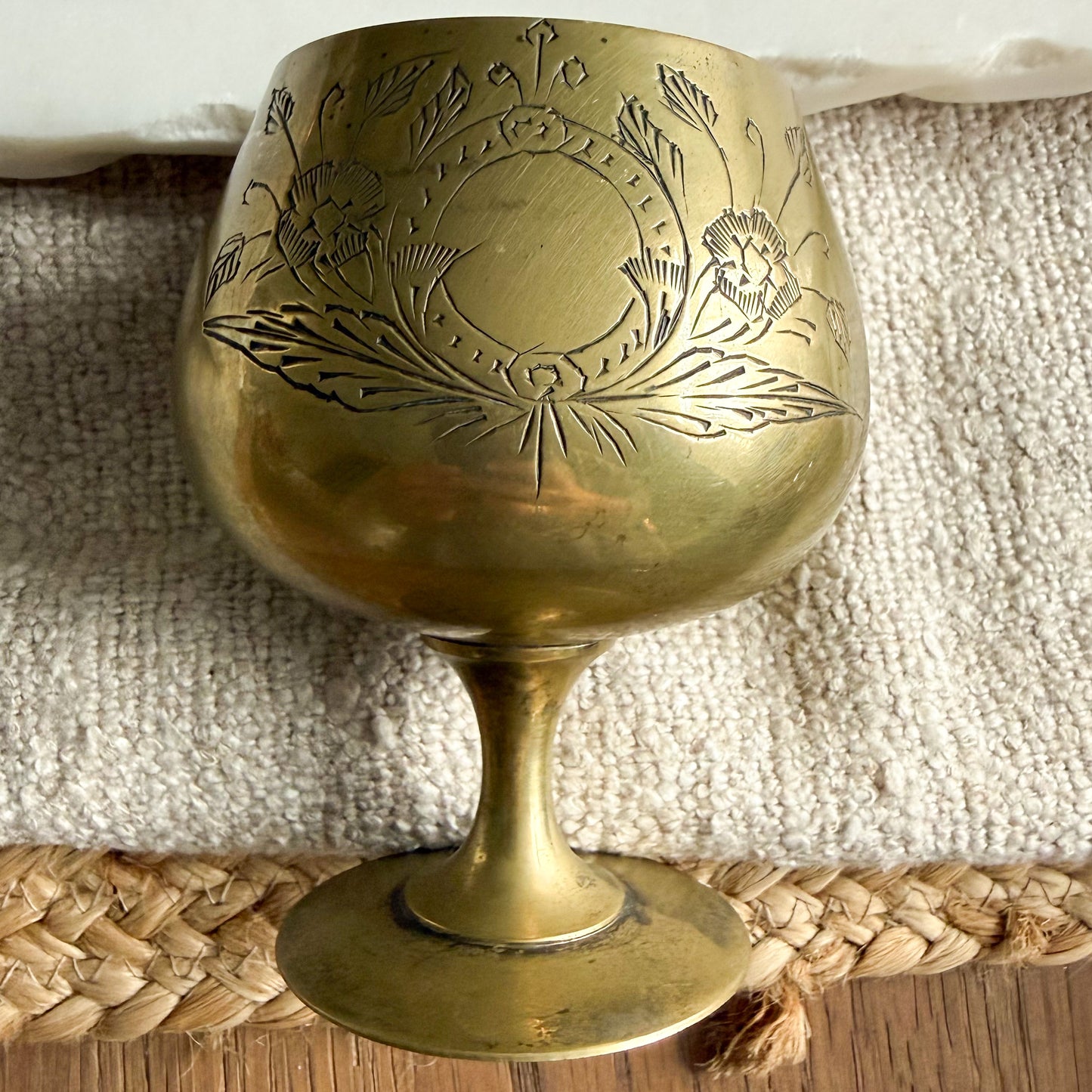 Moore Vintage Etched Brass Gobblet