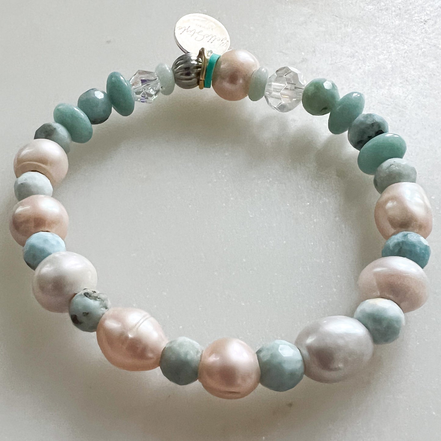 Jordan Larimar Freshwater Pearl Swarovski Bracelet - BelleStyle