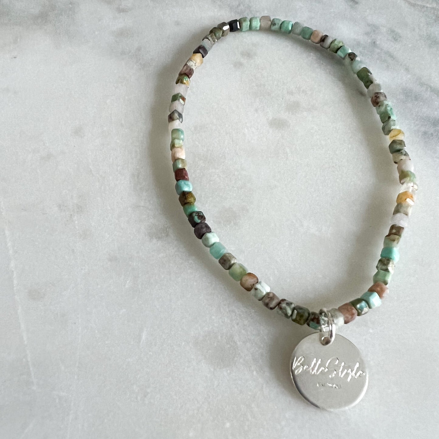 Micro Faceted Turquoise Logo Bracelet - BelleStyle