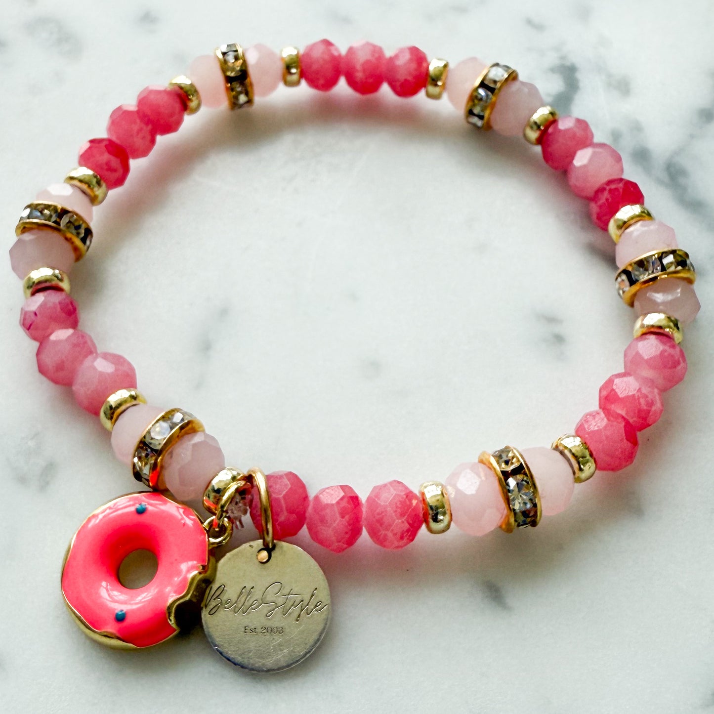 Drippy Donut Rose Quartz 925 Bracelet