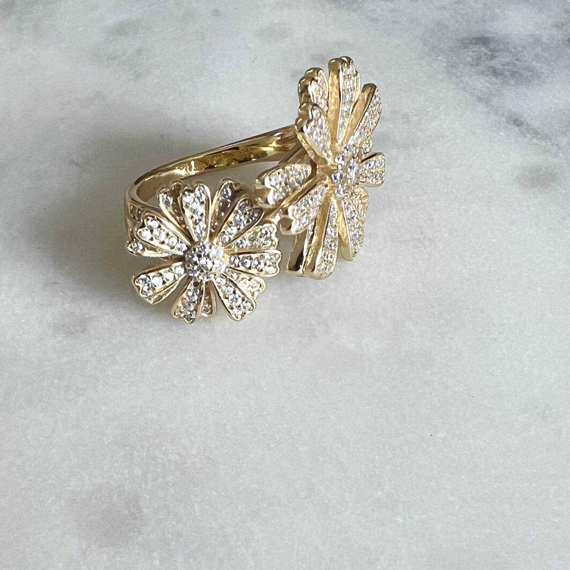 Flower Gold Sterling Silver 926 Ring Size 7 - BelleStyle