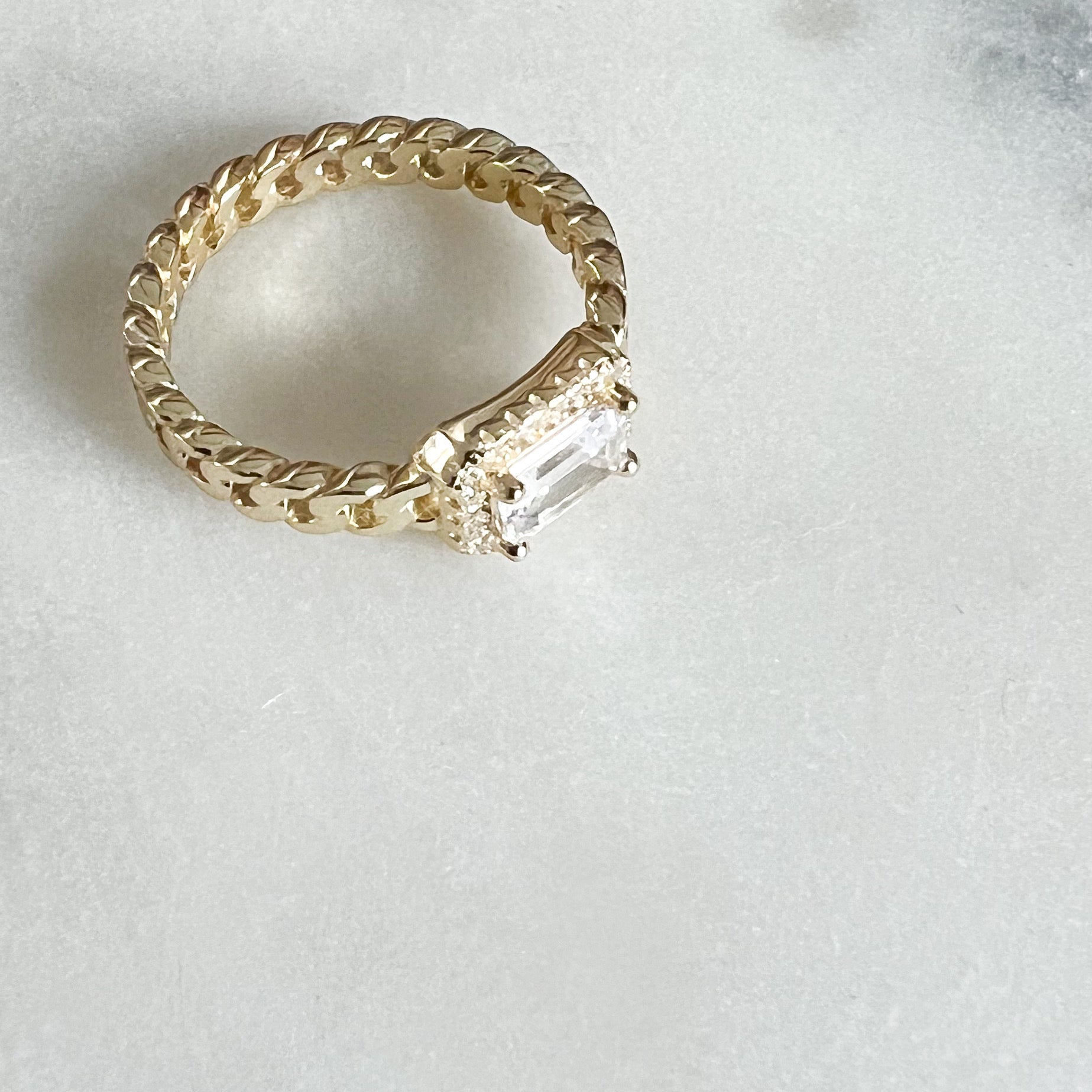 Rectangle Baguette Gold Curb Ring SIze 7 - BelleStyle