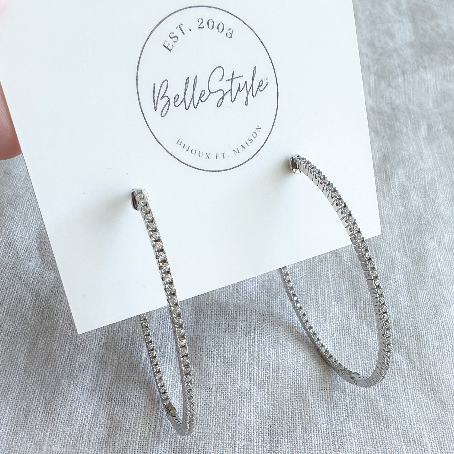 Taylor Oval 925 Crystal Hoop Earrings - BelleStyle