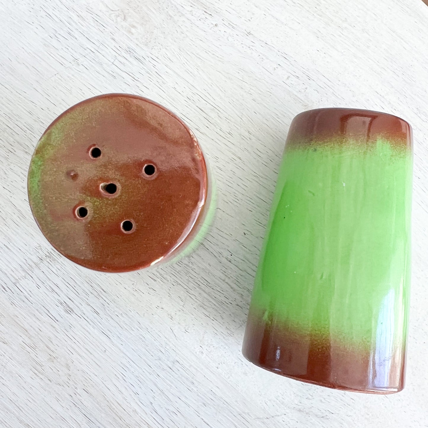 Dublin Vintage Mid Century Modern Green Brown Japanese Salt Pepper Shakers