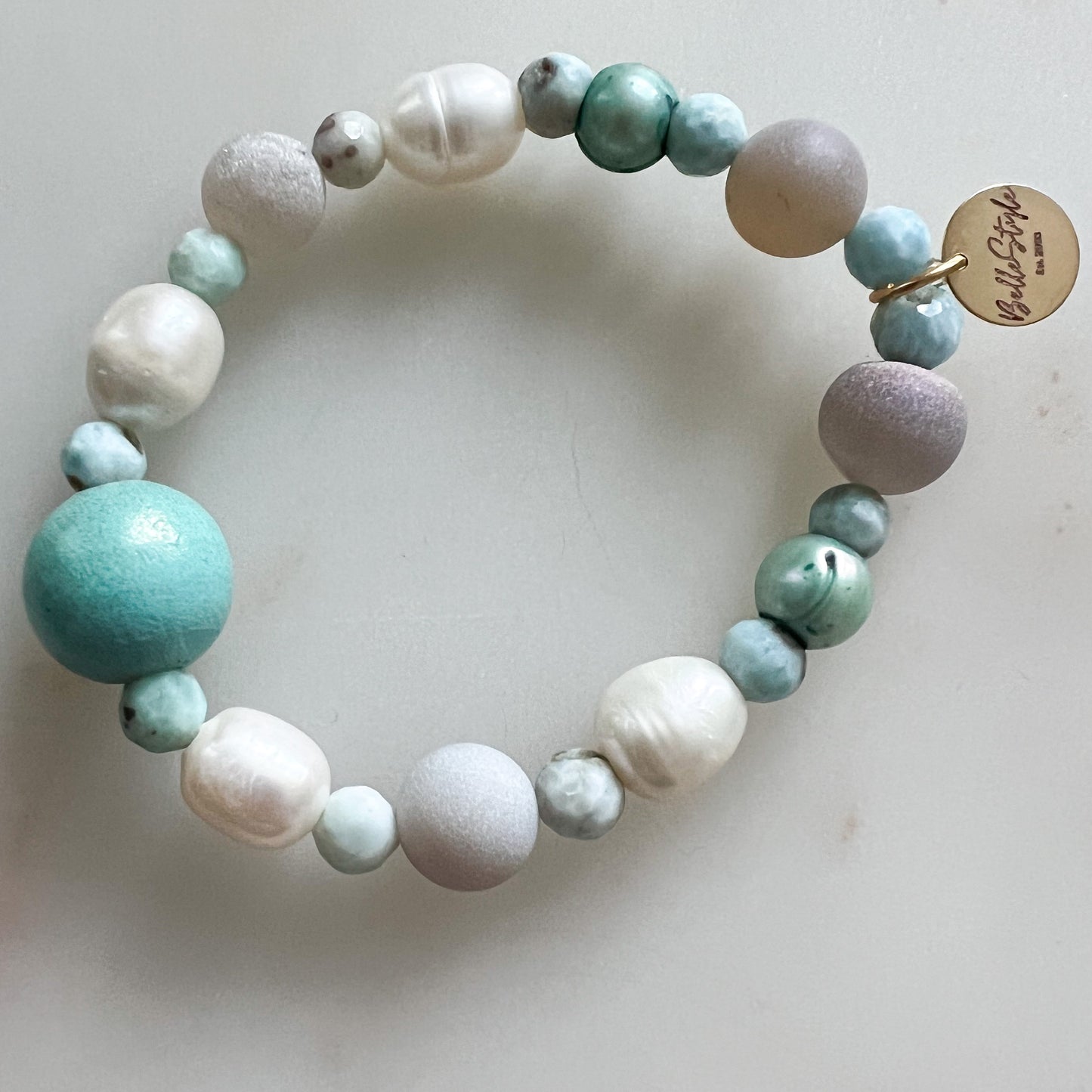 Larimar Turquoise Rosewood Sustainable Freshwater Pearl Bracelet - BelleStyle