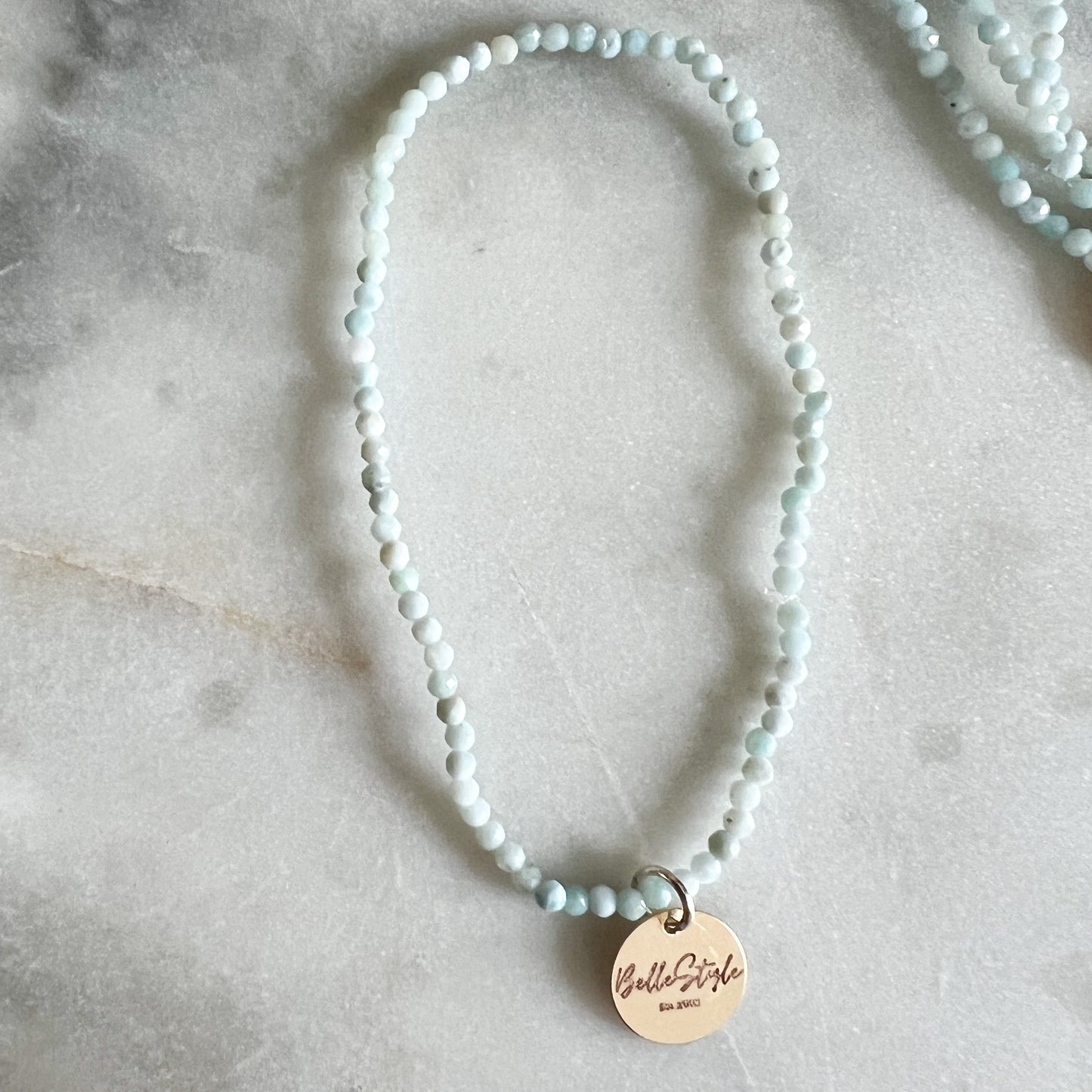 Micro Faceted Larimar Semi-Precious Stone Logo Bracelet - BelleStyle