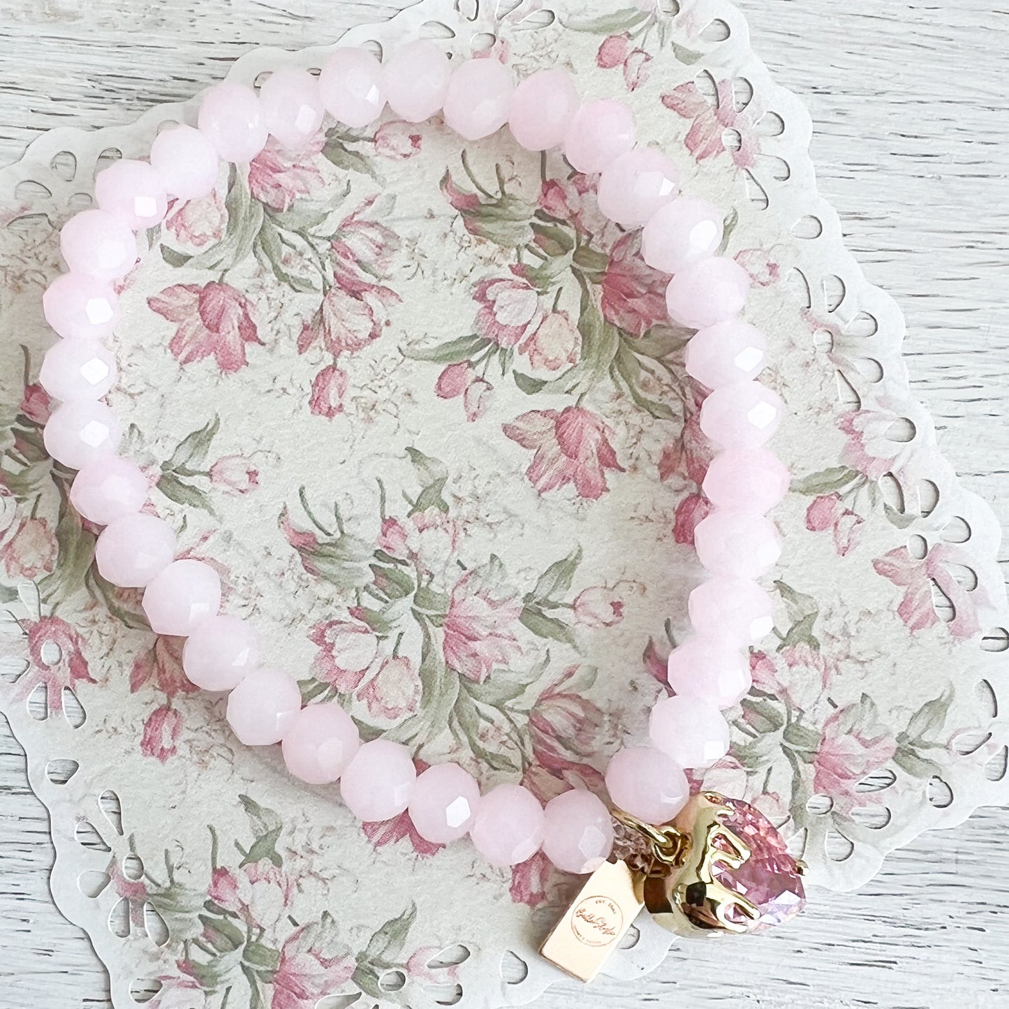 Drippy Strawberry Charm Rose Quartz 14KTGF Bracelet