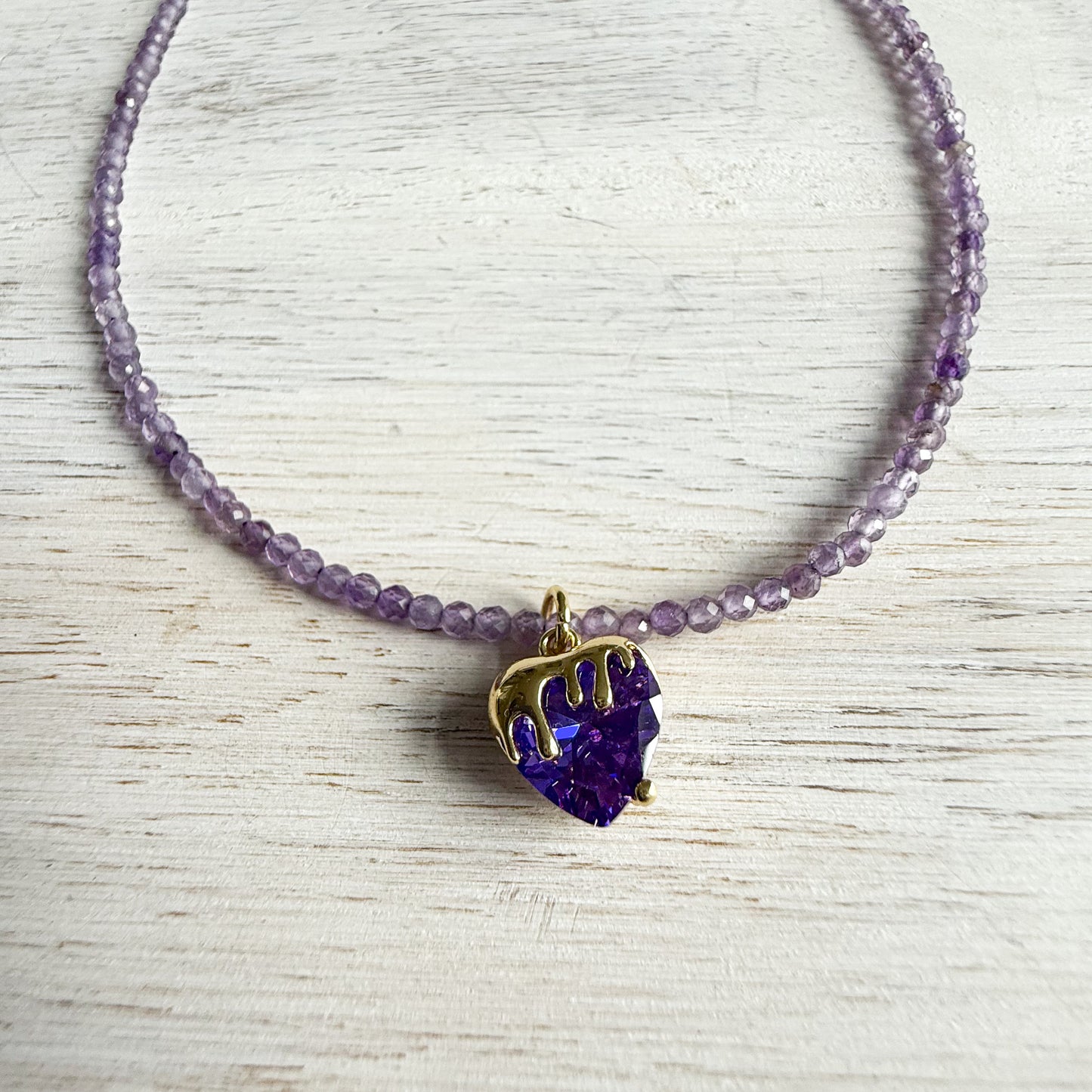 Drippy Strawberry Gold Charm Semi- Precious Stone Necklace