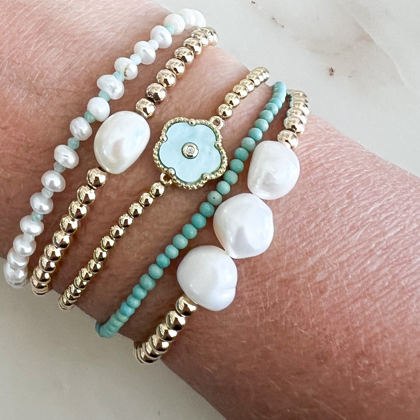 Triple Pearl Gold Bead Bracelet