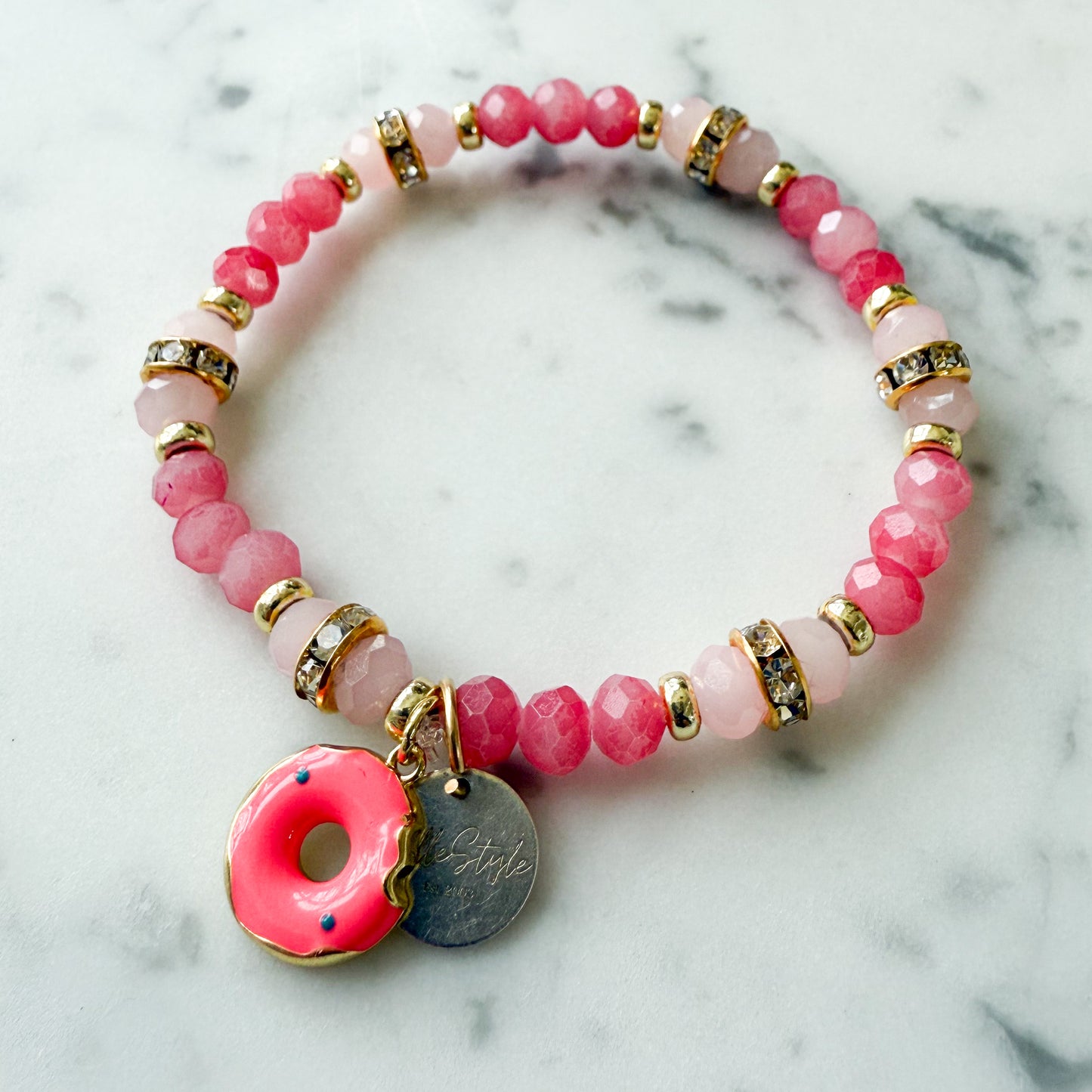 Drippy Donut Rose Quartz 925 Bracelet