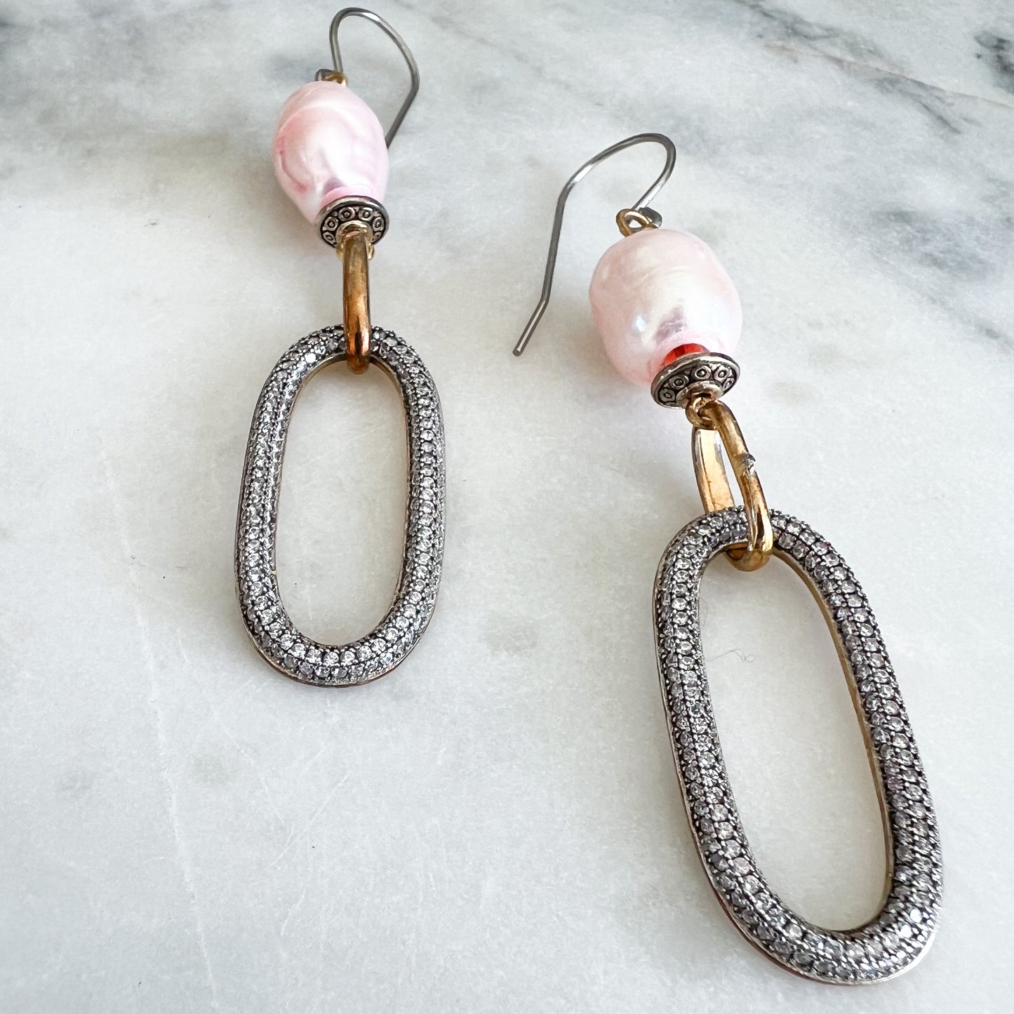Barbie Pink Freshwater Pearl 925 Crystal Drop Earrings