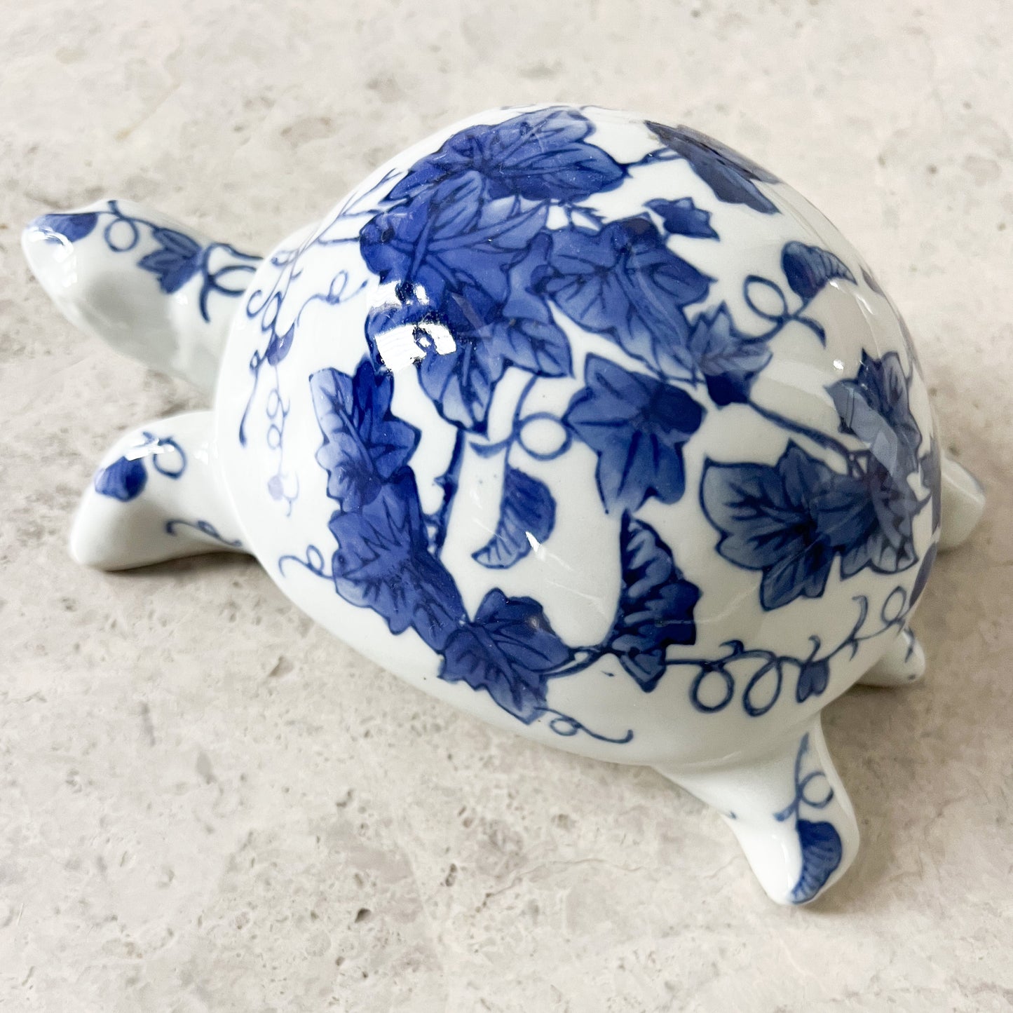 Vintage Blue and White Ceramic Turtle Home Decor