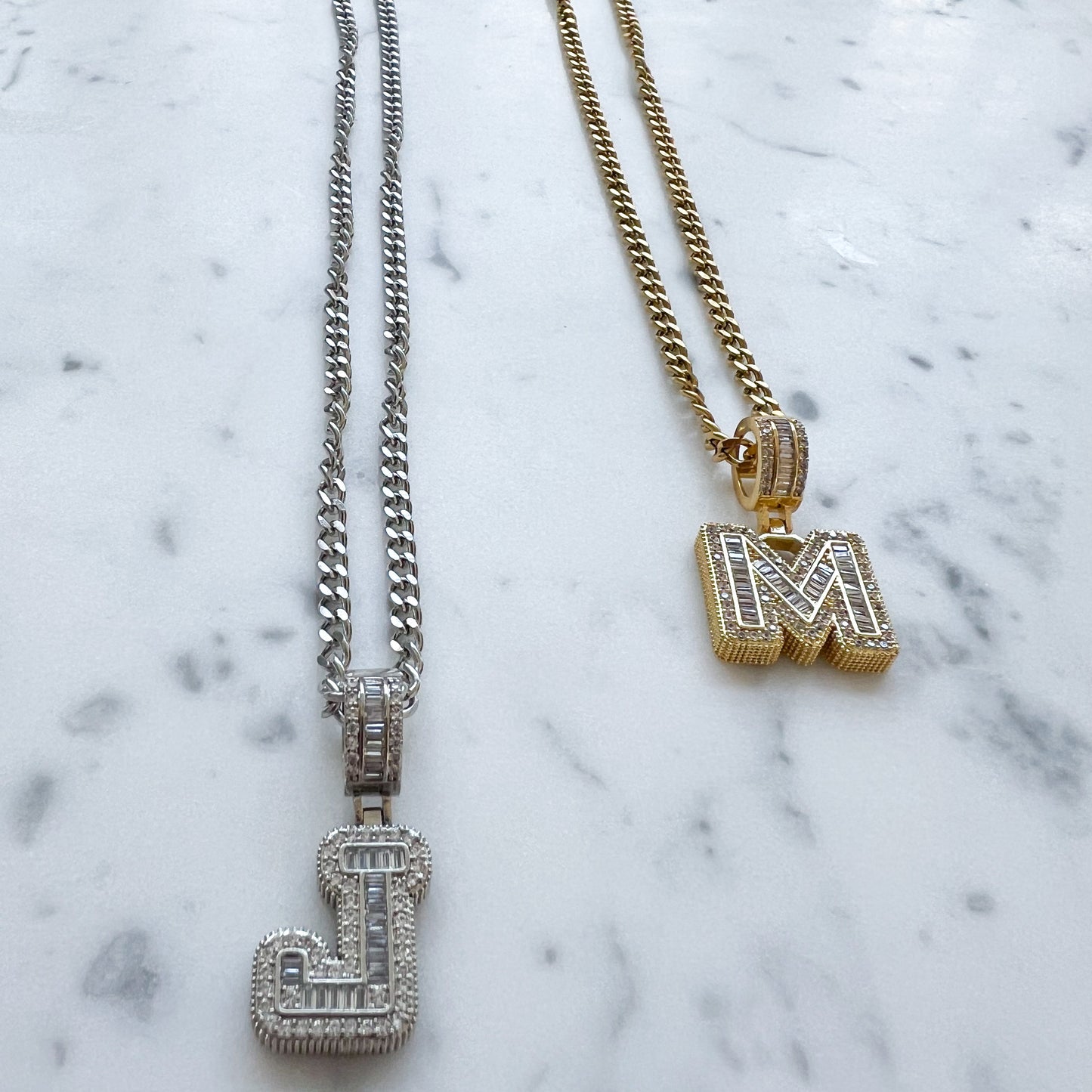 Drip King Baguette Crystal Letter Necklace - BelleStyle