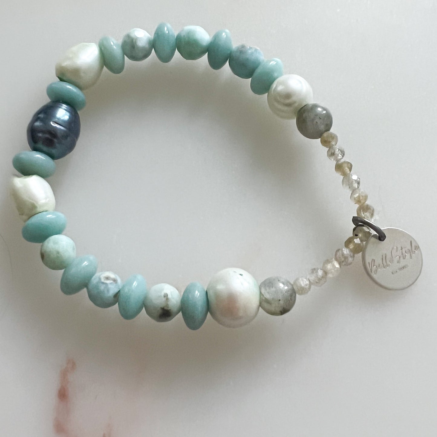 Larimar Black Freshwater Pearl Labradorite Bracelet - BelleStyle