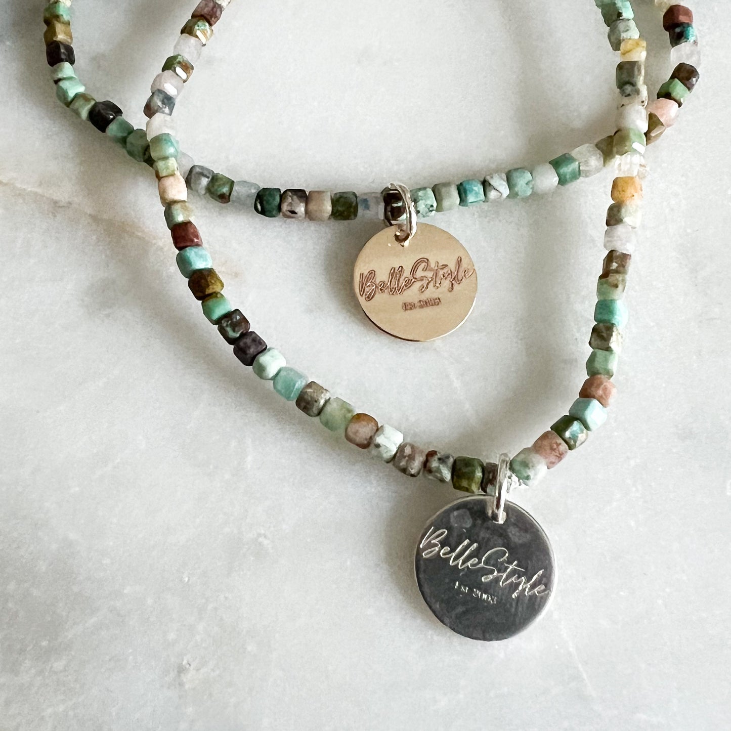 Micro Faceted Turquoise Logo Bracelet - BelleStyle