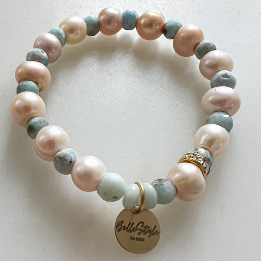 Larimar Blush Freshwater Pearl Bracelet - BelleStyle