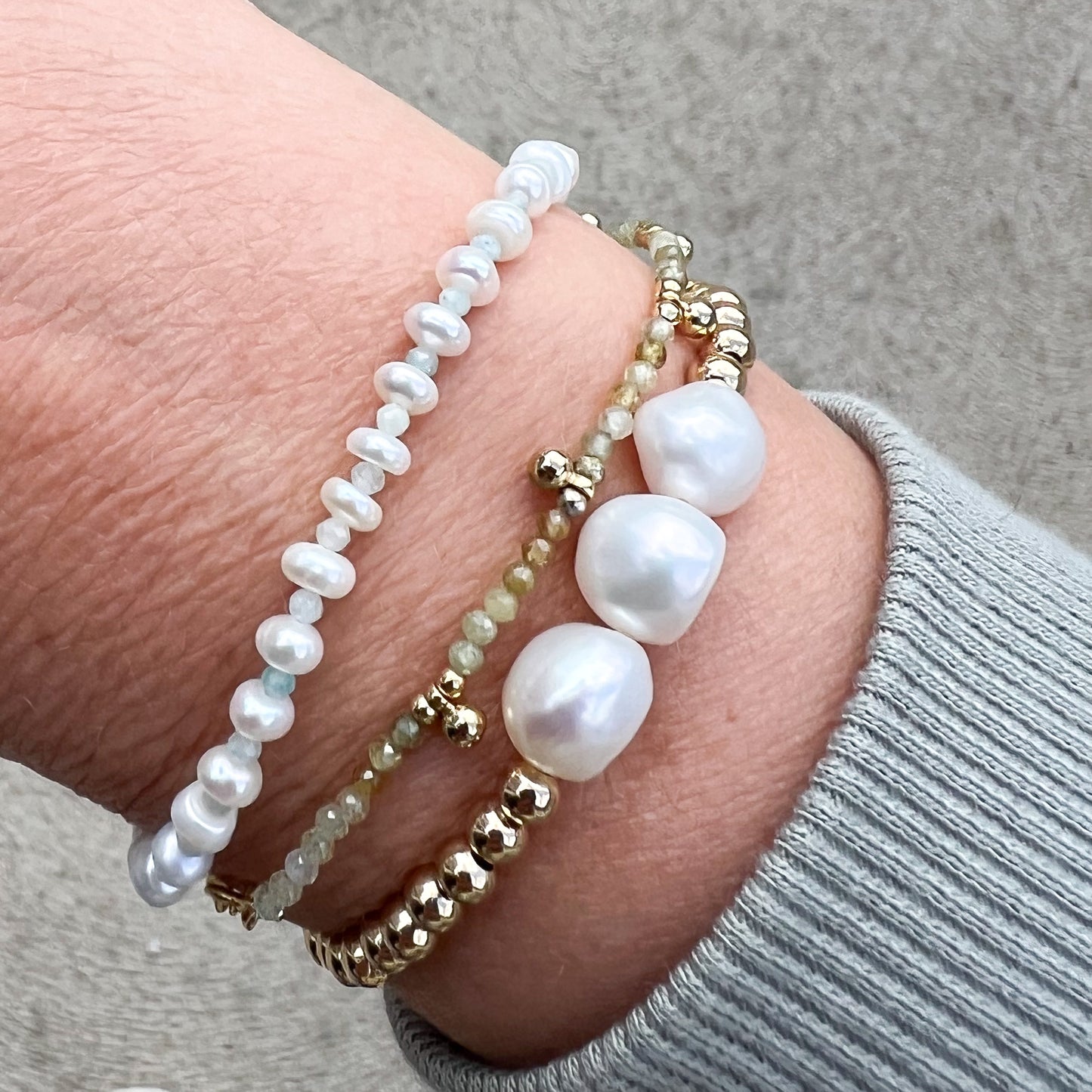 Triple Pearl Gold Bead Bracelet