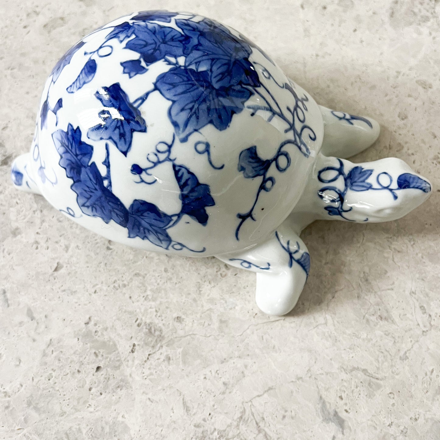 Vintage Blue and White Ceramic Turtle Home Decor