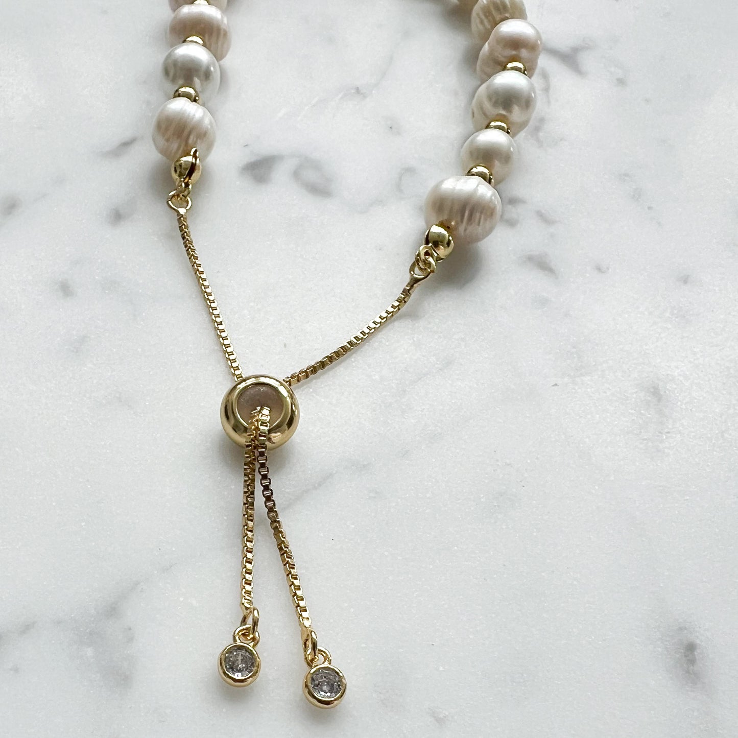 Freshwater Cultured Pearl Adjustable Gold Bracelet - BelleStyle