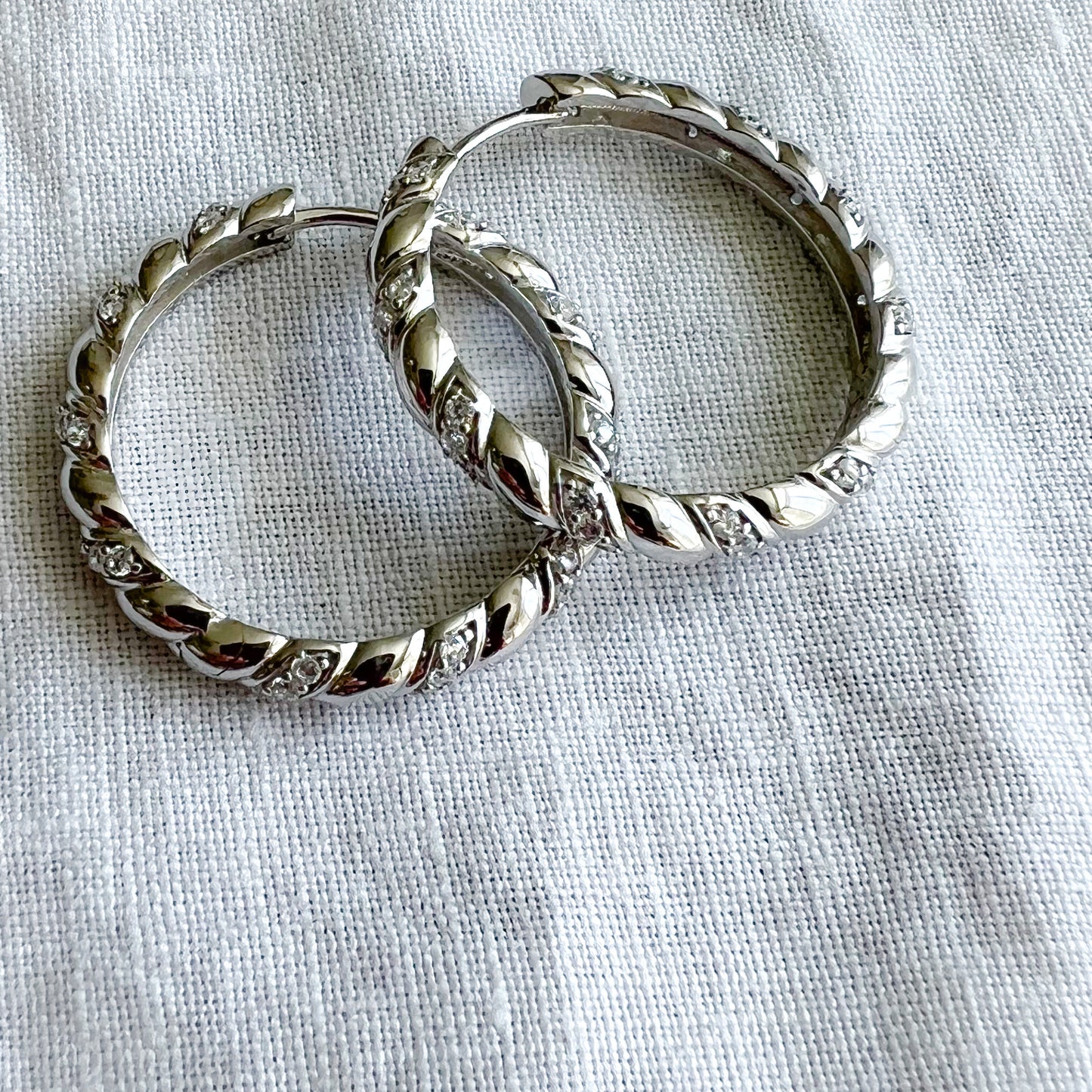 Hepburn Gold Twist Design Pave Crystal Medium Hoop 925 Earrings