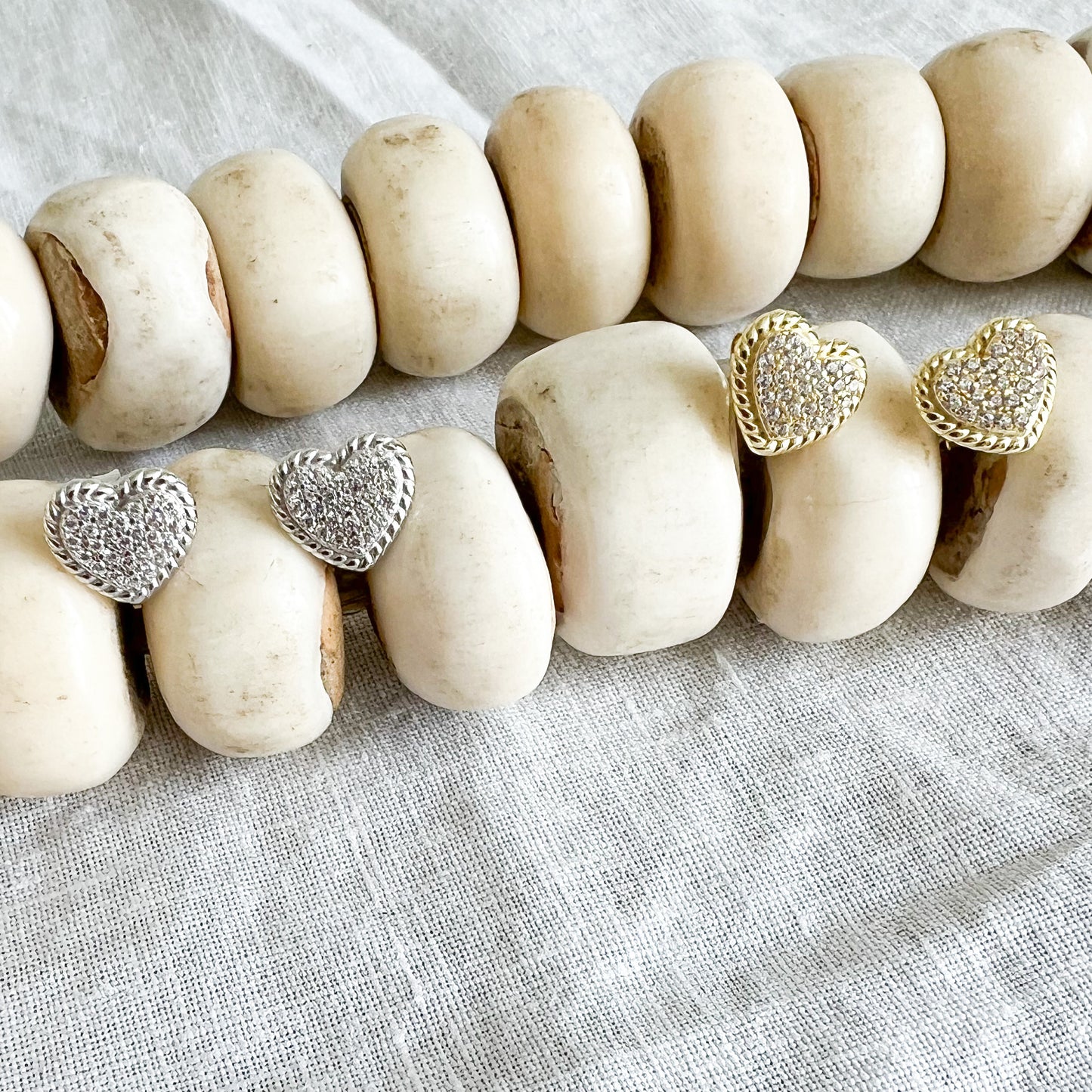 Cable Pave Crystal Heart 925 Post Earrings