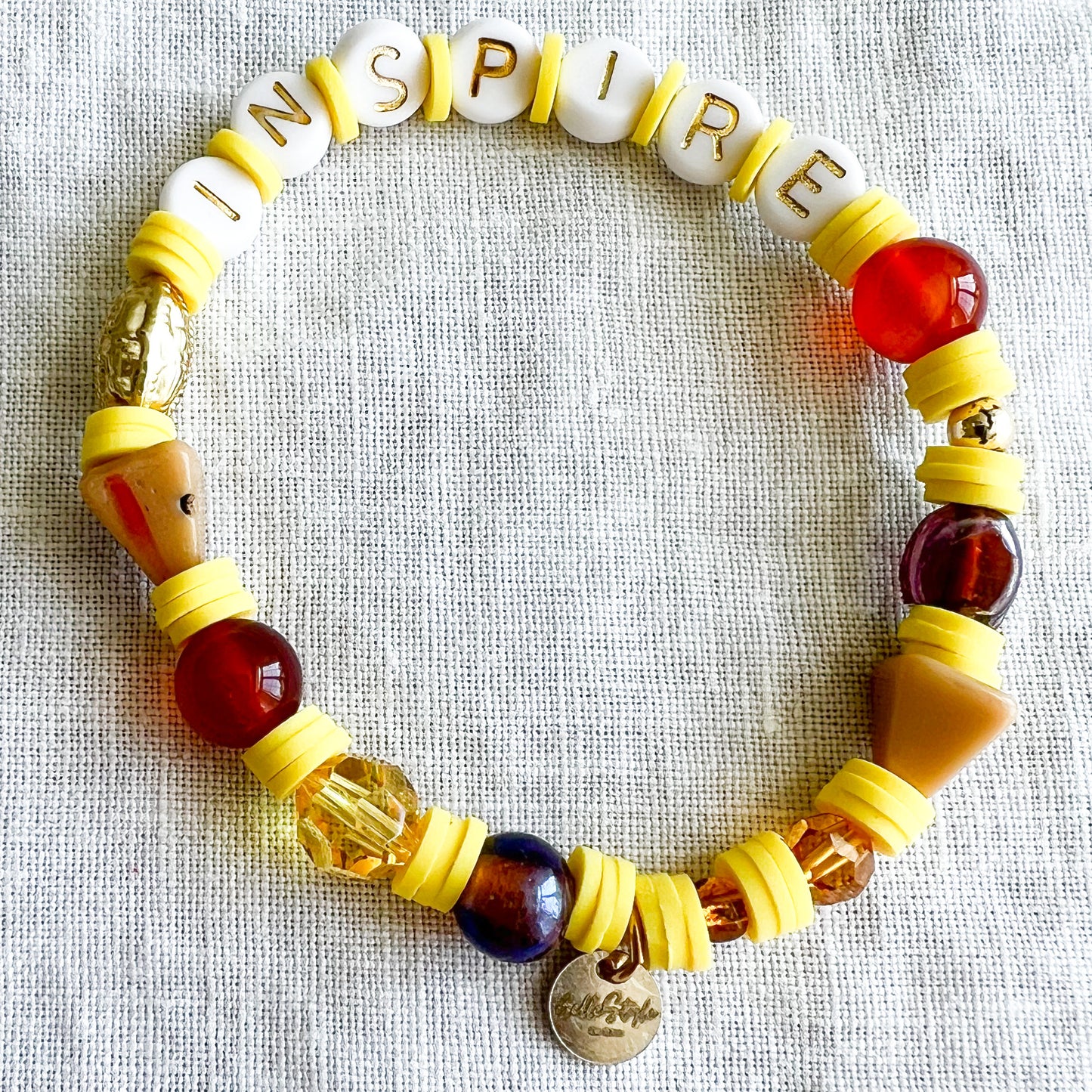 INSPIRE Gold White Letter Semi Precious Stone FWP 925 Friendship Bracelet