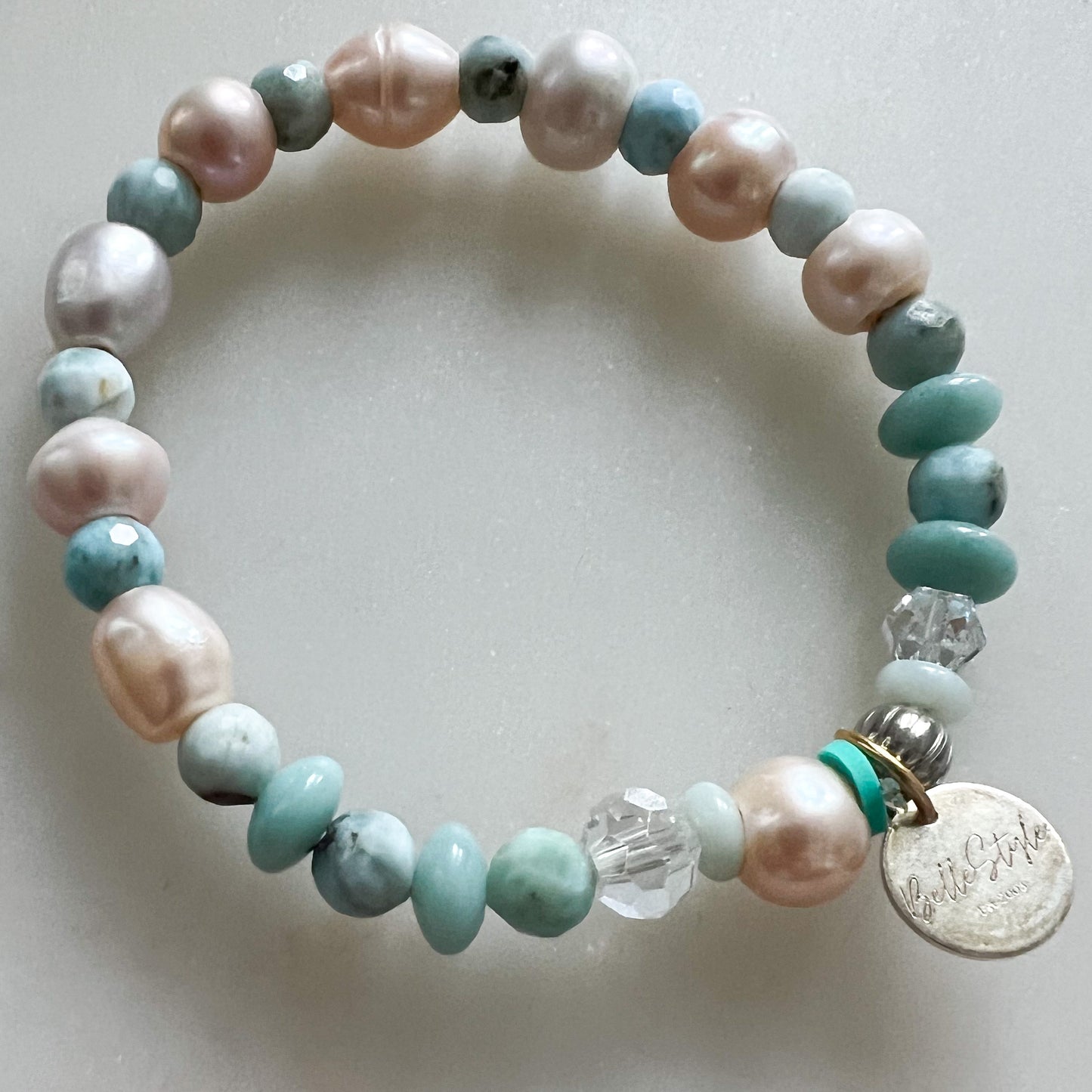 Jordan Larimar Freshwater Pearl Swarovski Bracelet - BelleStyle