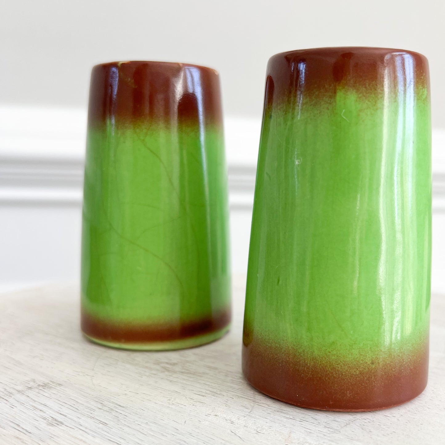 Dublin Vintage Mid Century Modern Green Brown Japanese Salt Pepper Shakers