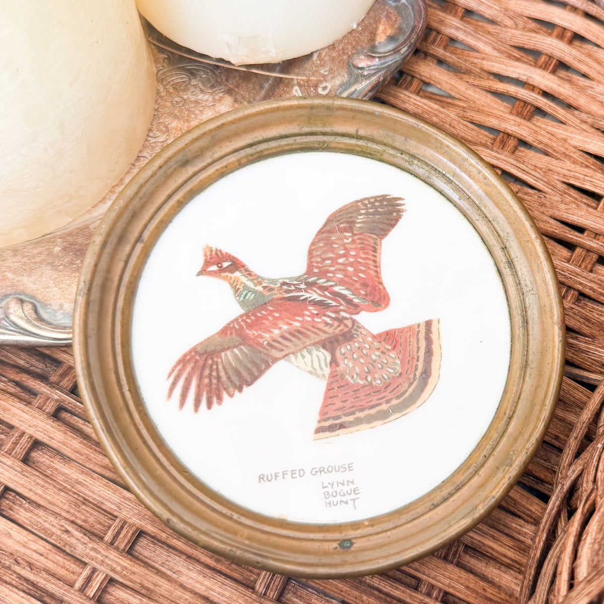 Ruffled Goose by Artist Lynn Bogue Hunt Vintage Porcelain Brass Mini Ring Plate - BelleStyle