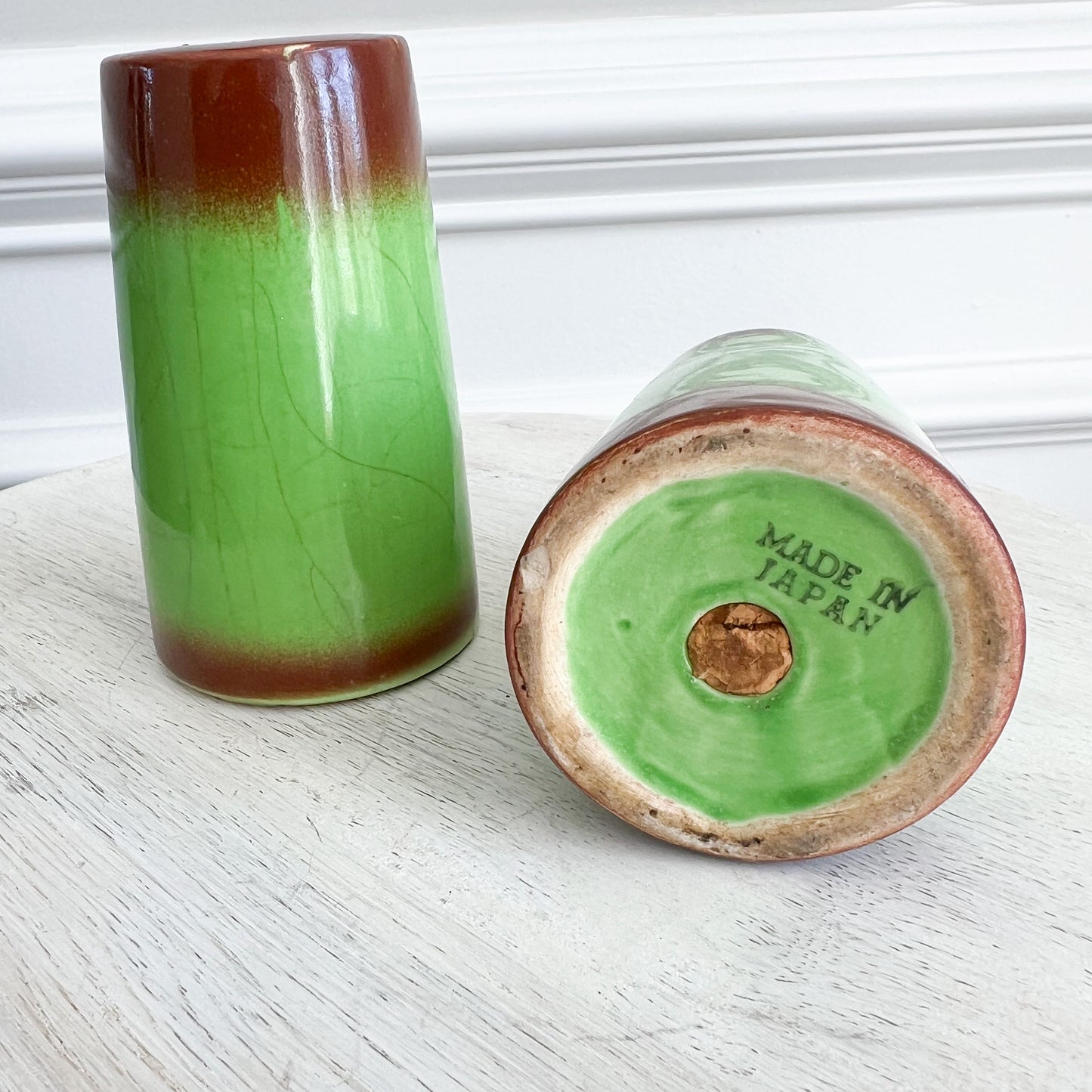 Dublin Vintage Mid Century Modern Green Brown Japanese Salt Pepper Shakers