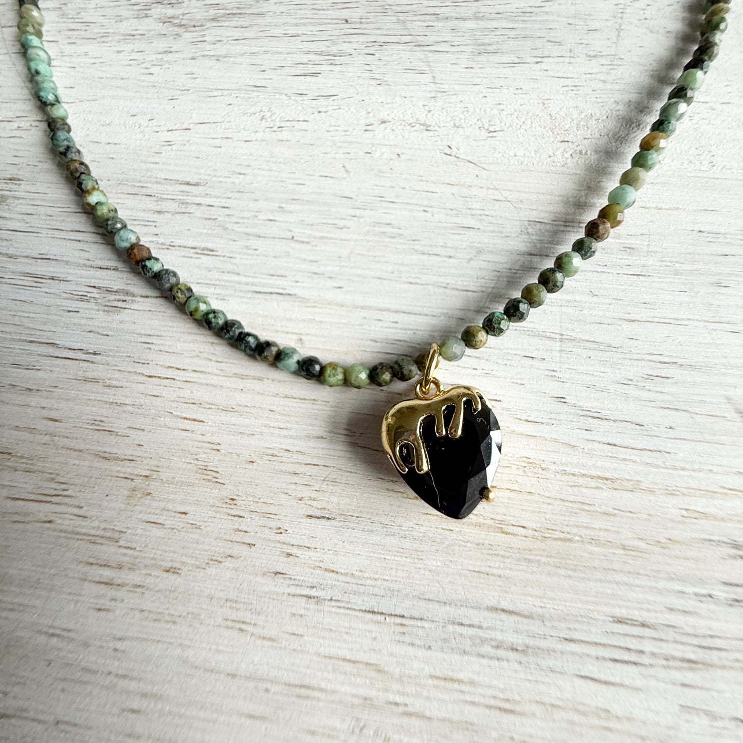 Drippy Strawberry Gold Charm Semi- Precious Stone Necklace