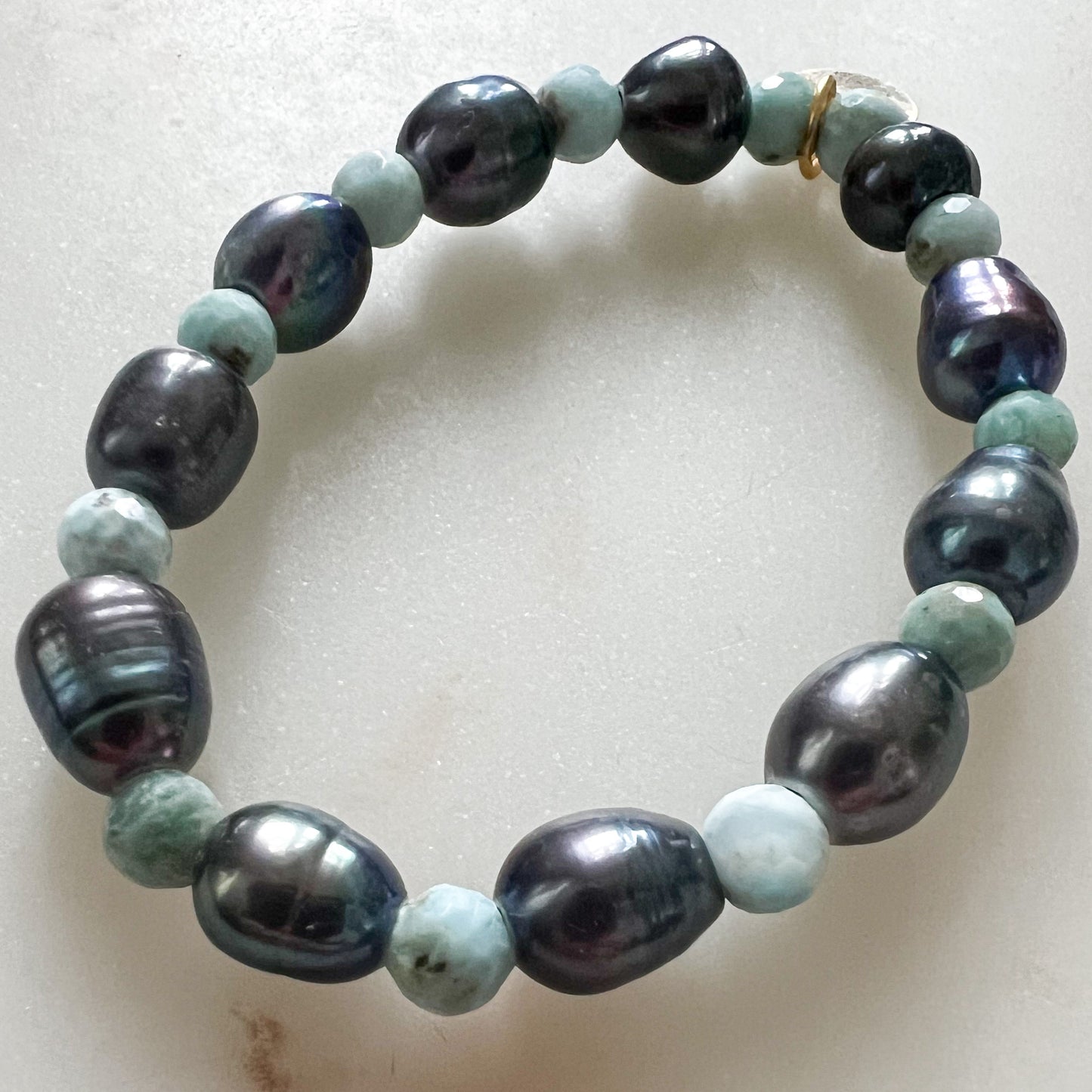 Larimar Black Freshwater Pearl Bracelet