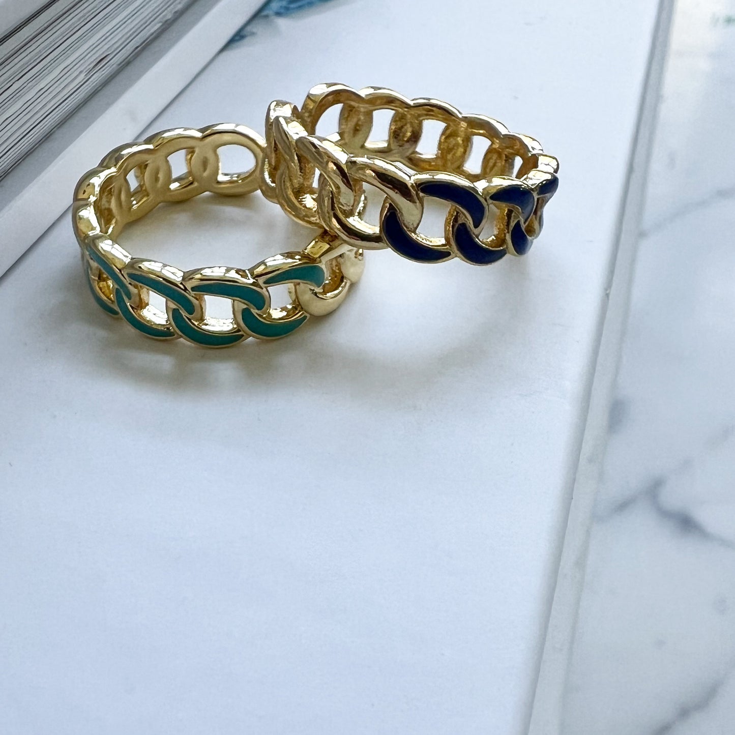 Milano Enamel Link 925 Gold Ring - BelleStyle