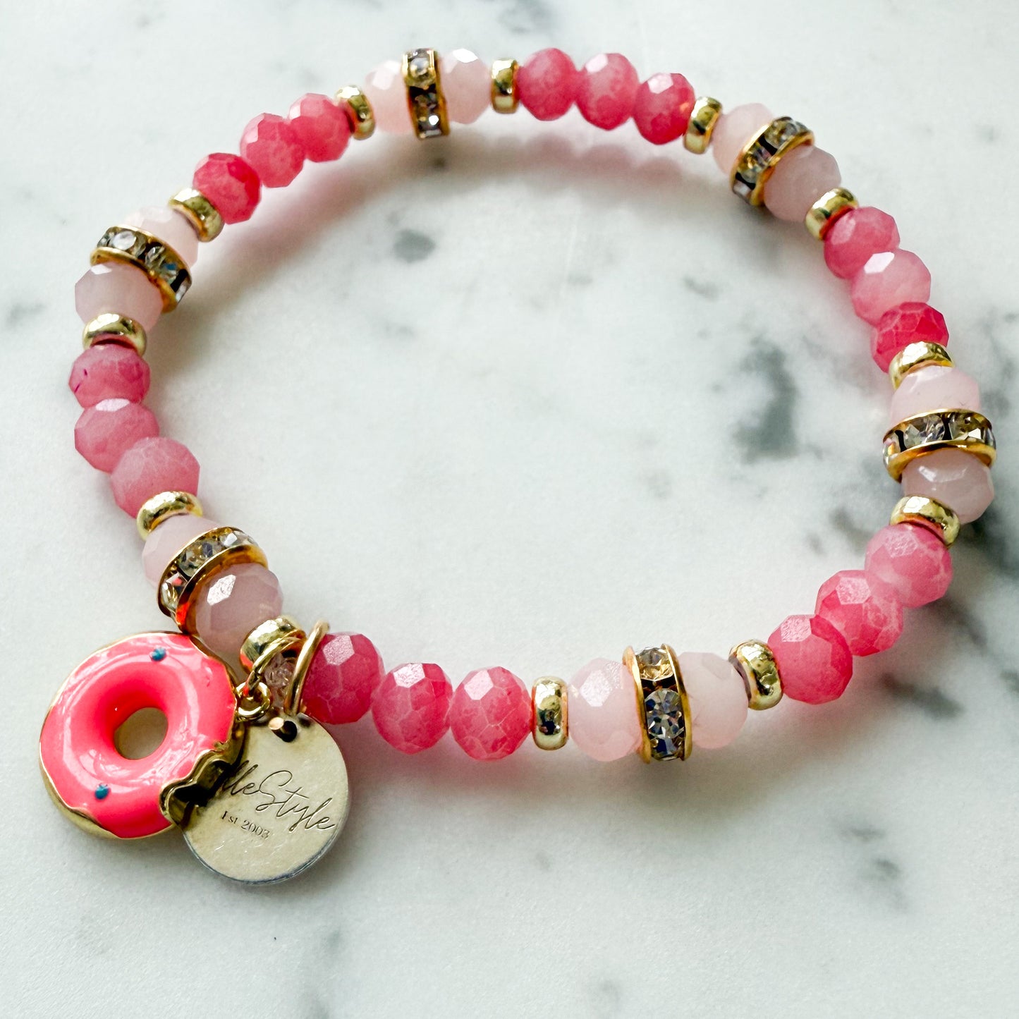 Drippy Donut Rose Quartz 925 Bracelet