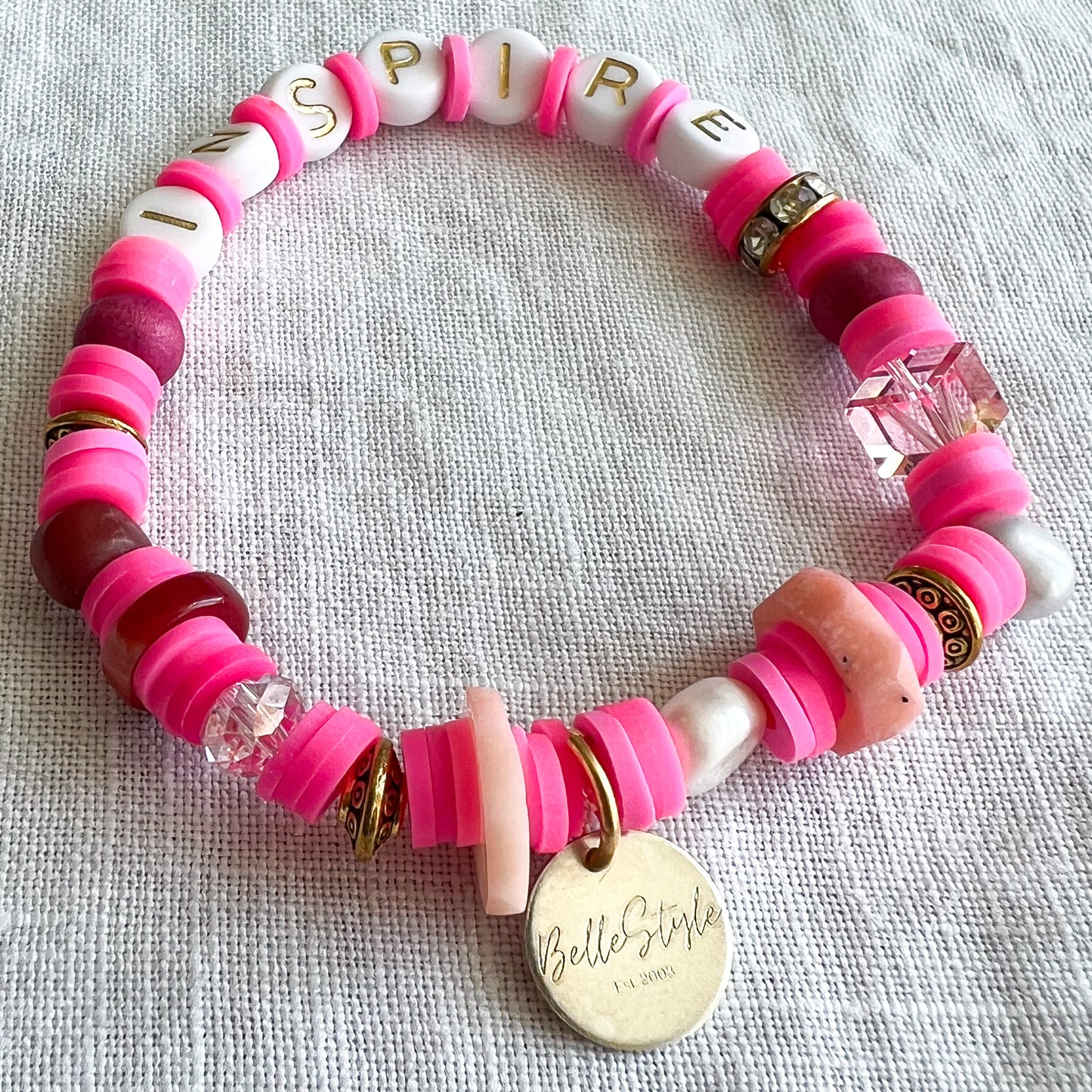 INSPIRE Gold White Letter Semi Precious Stone FWP 925 Friendship Bracelet