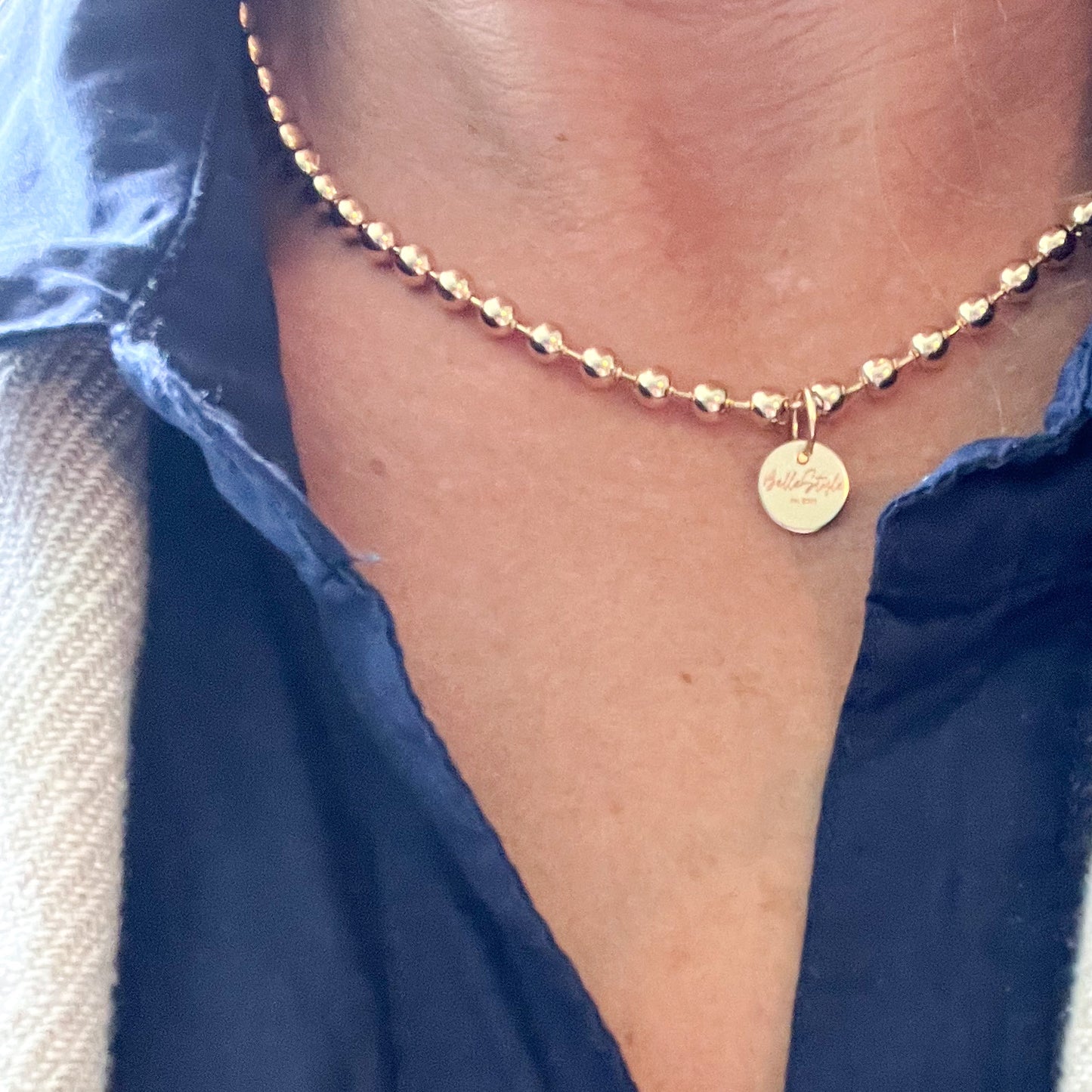 Logo Ball Chain Gold Necklace - BelleStyle