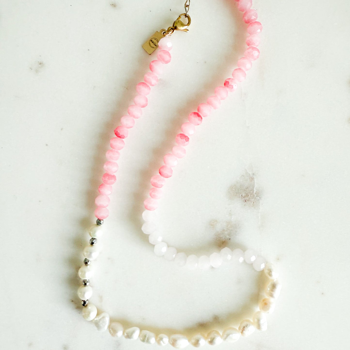 Hallie Freshwater Pearl Rose Quartz Necklace - BelleStyle
