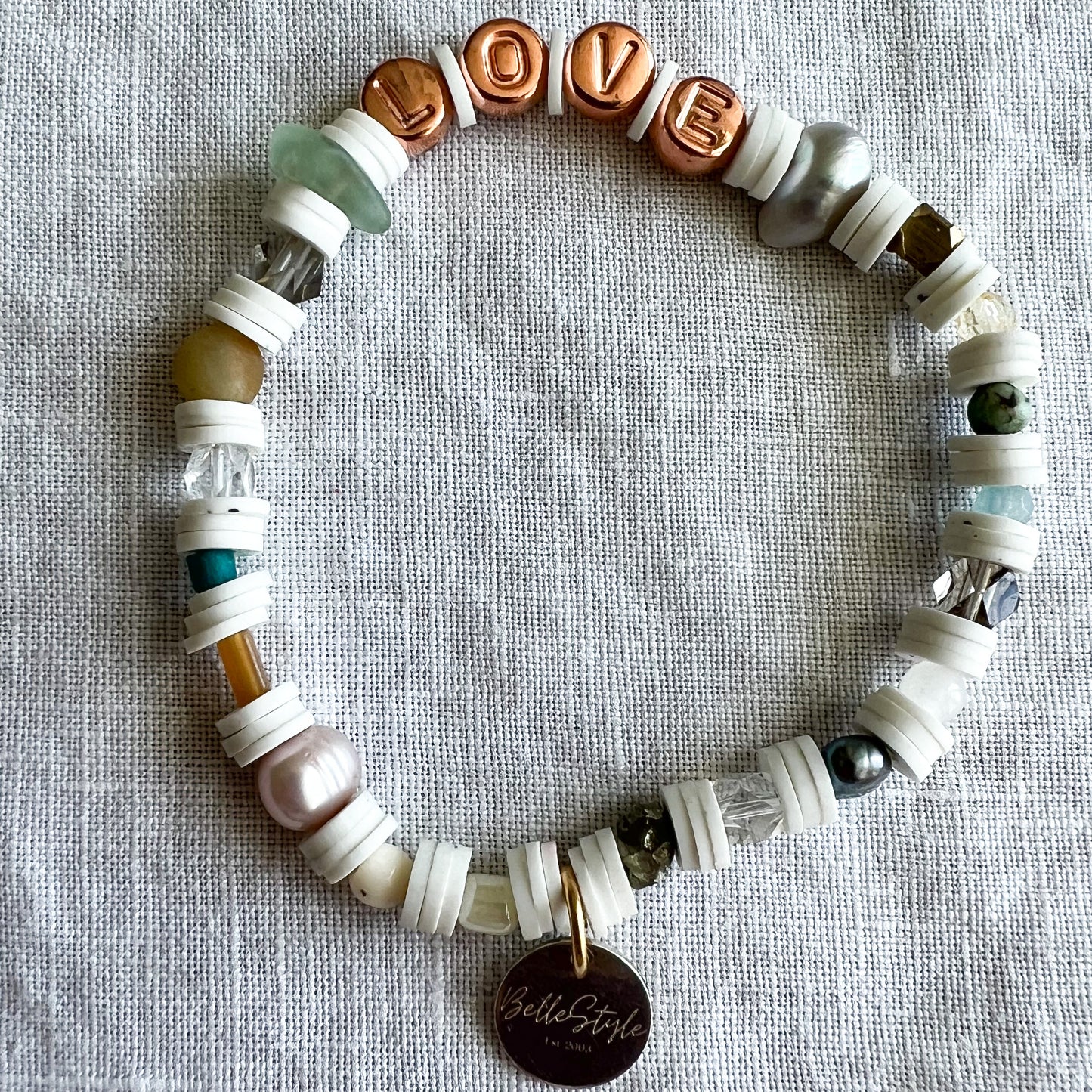 LOVE Rose Gold Letter Semi Precious Stone Custom Friendship Bracelet