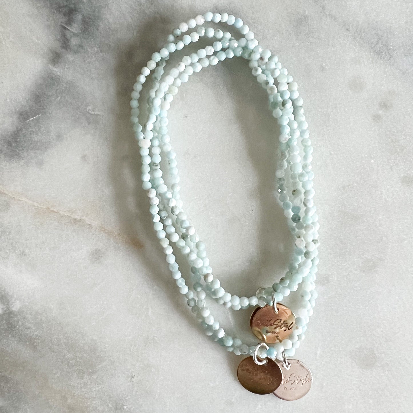 Micro Faceted Larimar Semi-Precious Stone Logo Bracelet - BelleStyle
