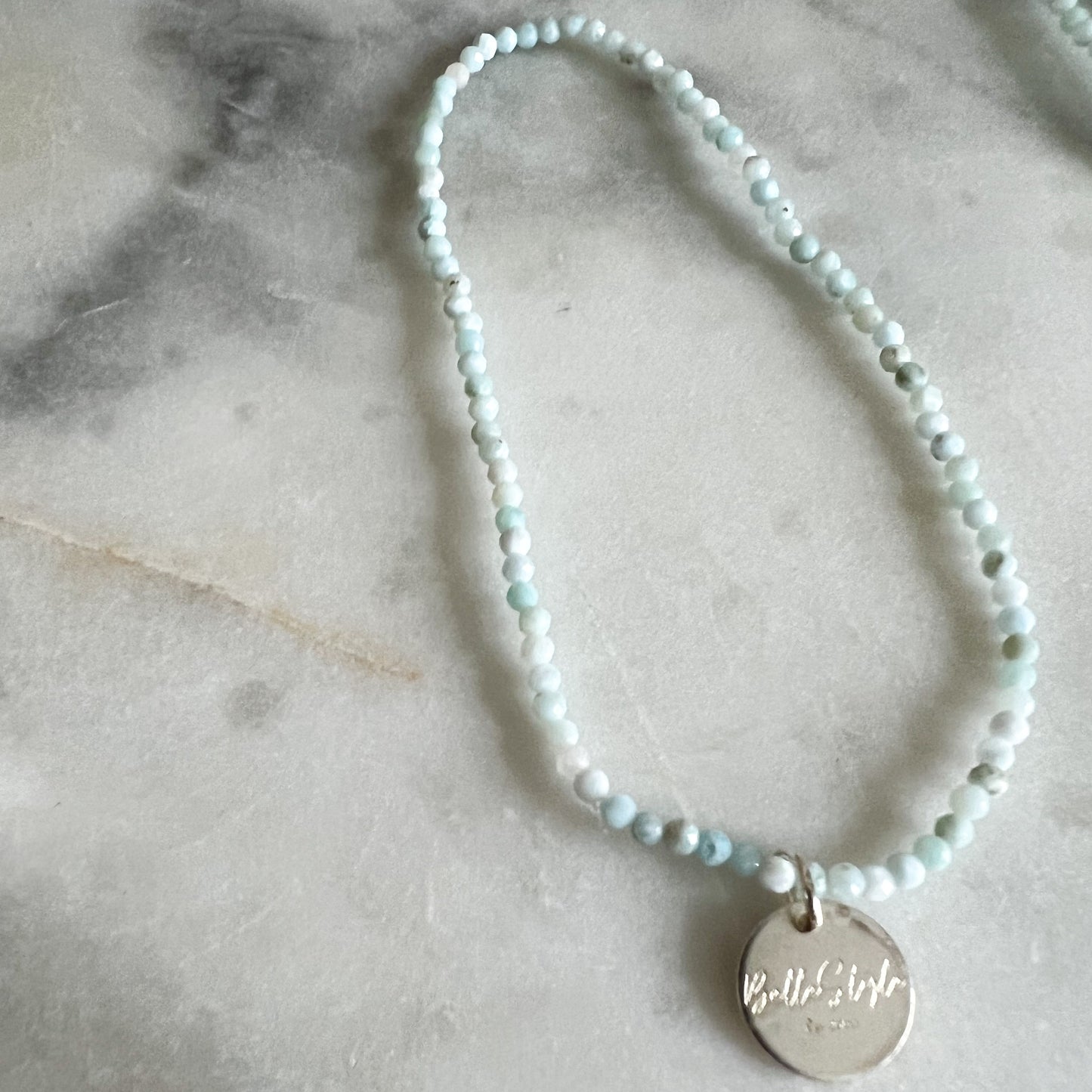 Micro Faceted Larimar Semi-Precious Stone Logo Bracelet - BelleStyle