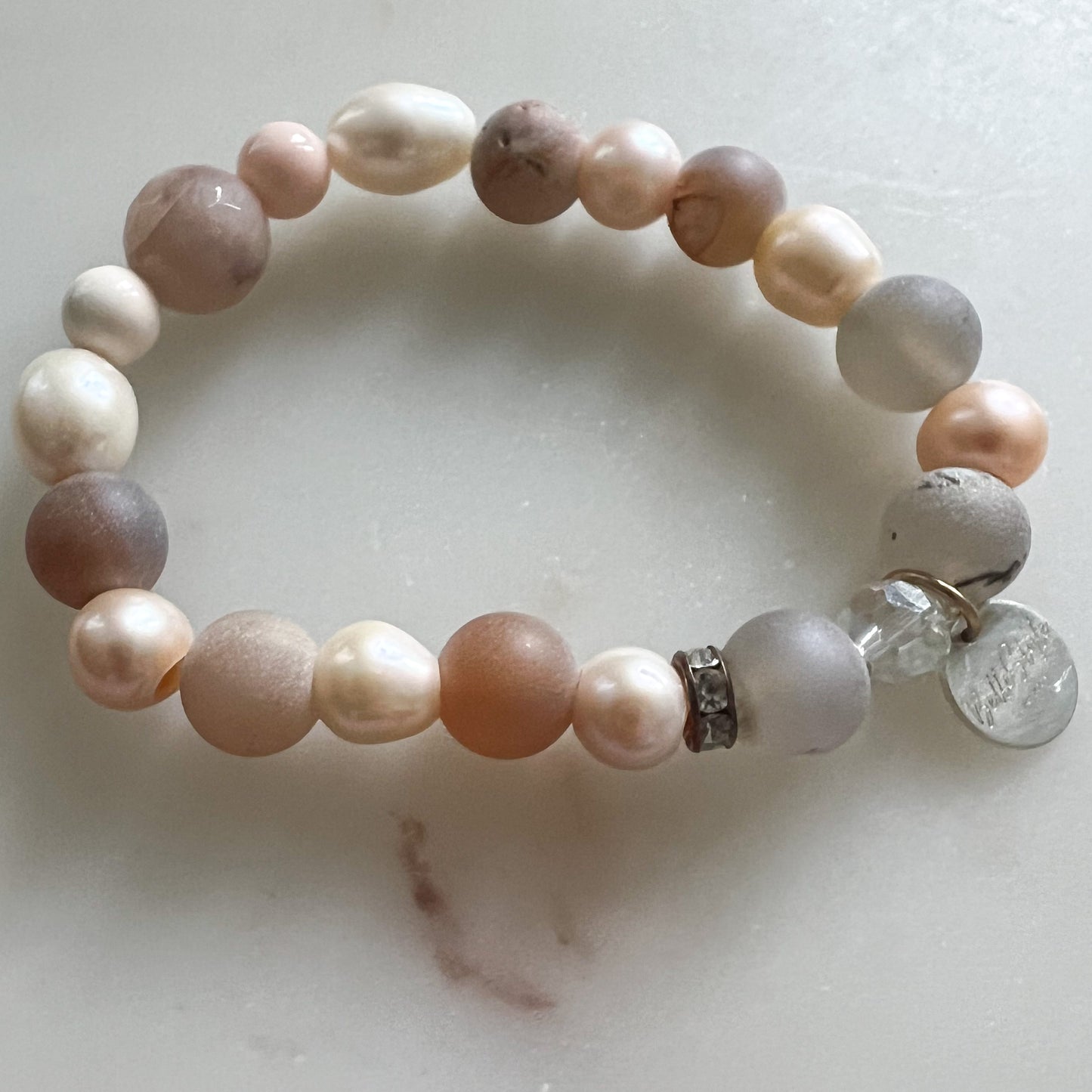 Palm Beach Druzy Quartz Freshwater Pearl Swarovski Bracelet - BelleStyle