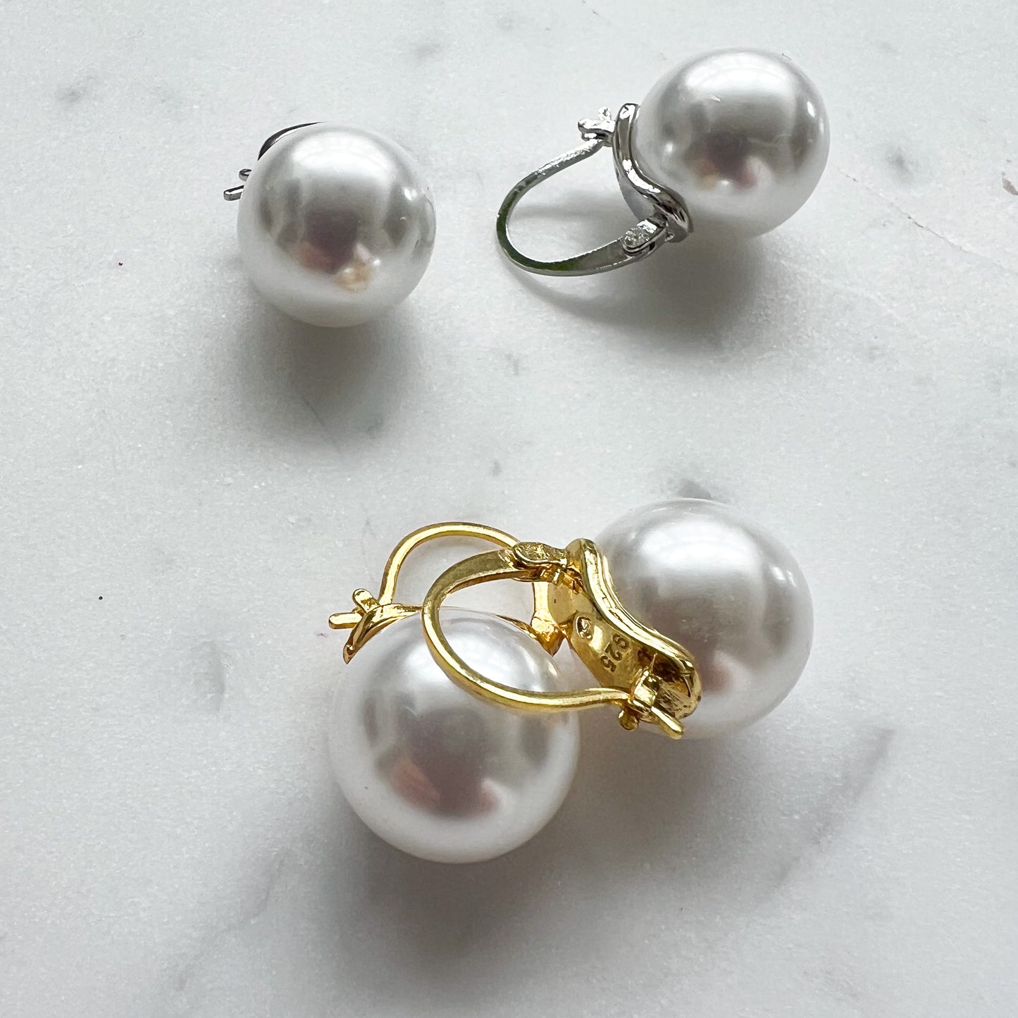 Everyday Faux Large Pearl 925 Earrings - BelleStyle