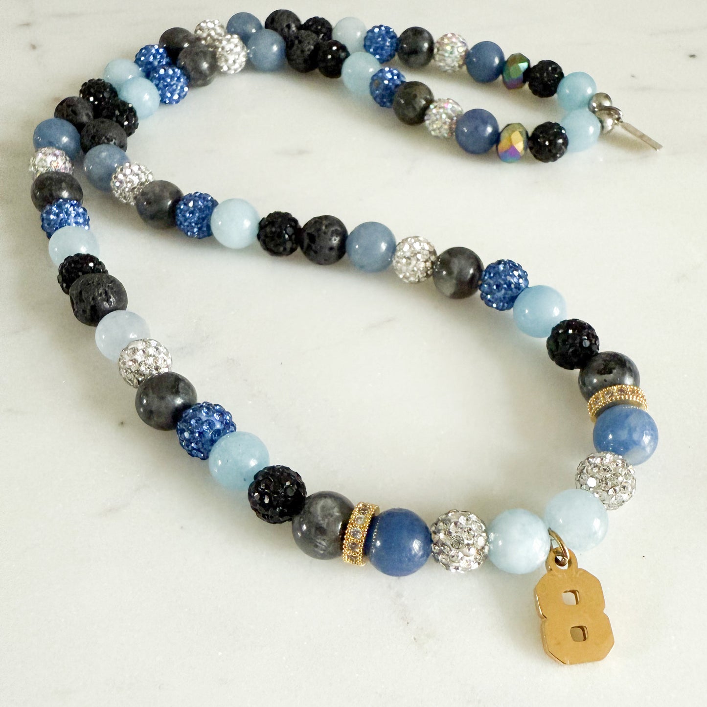 Rugby Custom Gold Number Semi-Precious Stone Necklace - BelleStyle