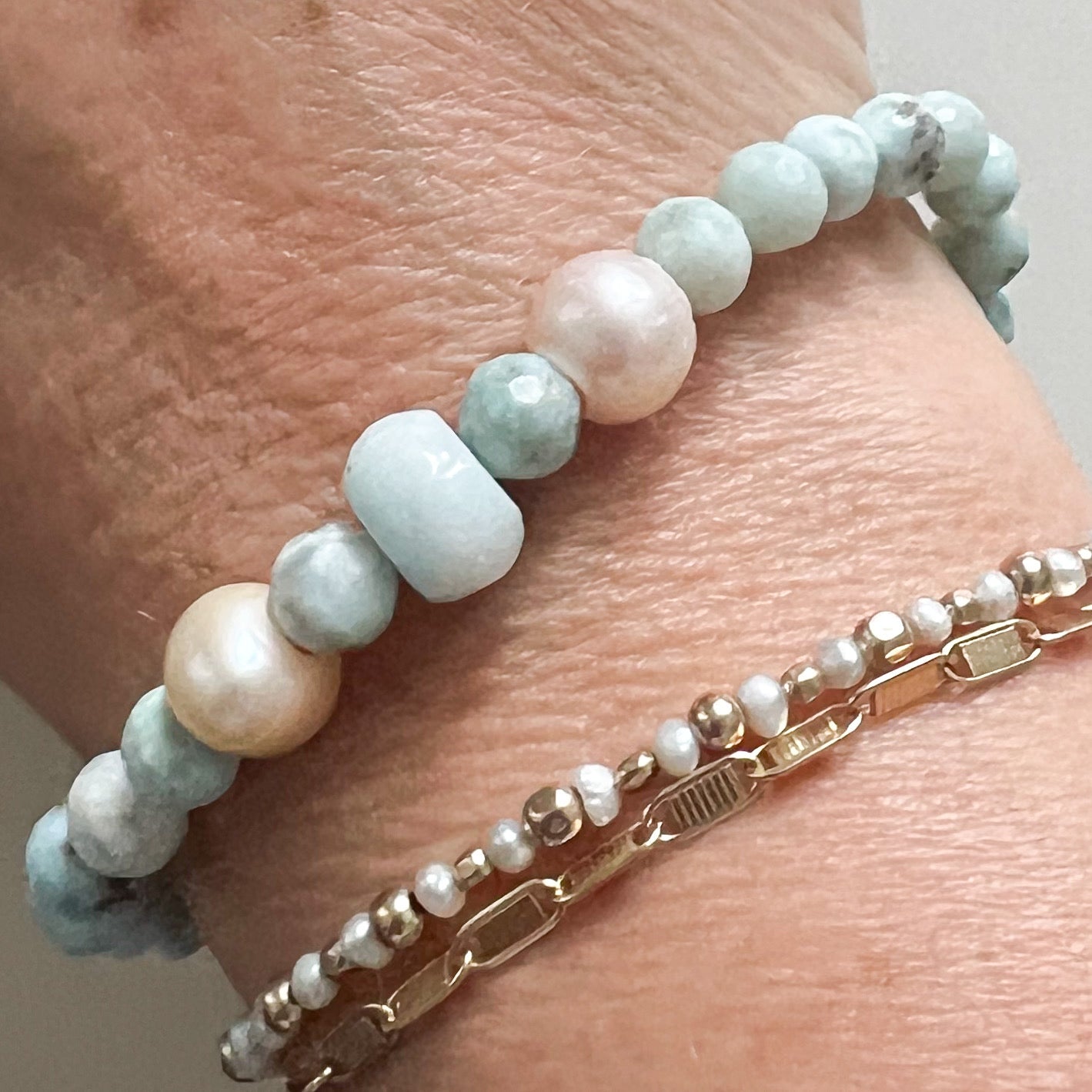 Saint Germain Larimar Freshwater Pearl Bracelet - BelleStyle