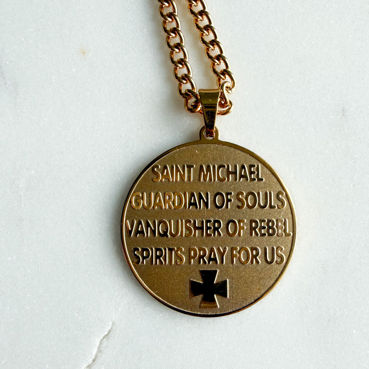 St. Michael Protect Us Stainless Steel Coin Charm Prayer Necklace - Bellestyle