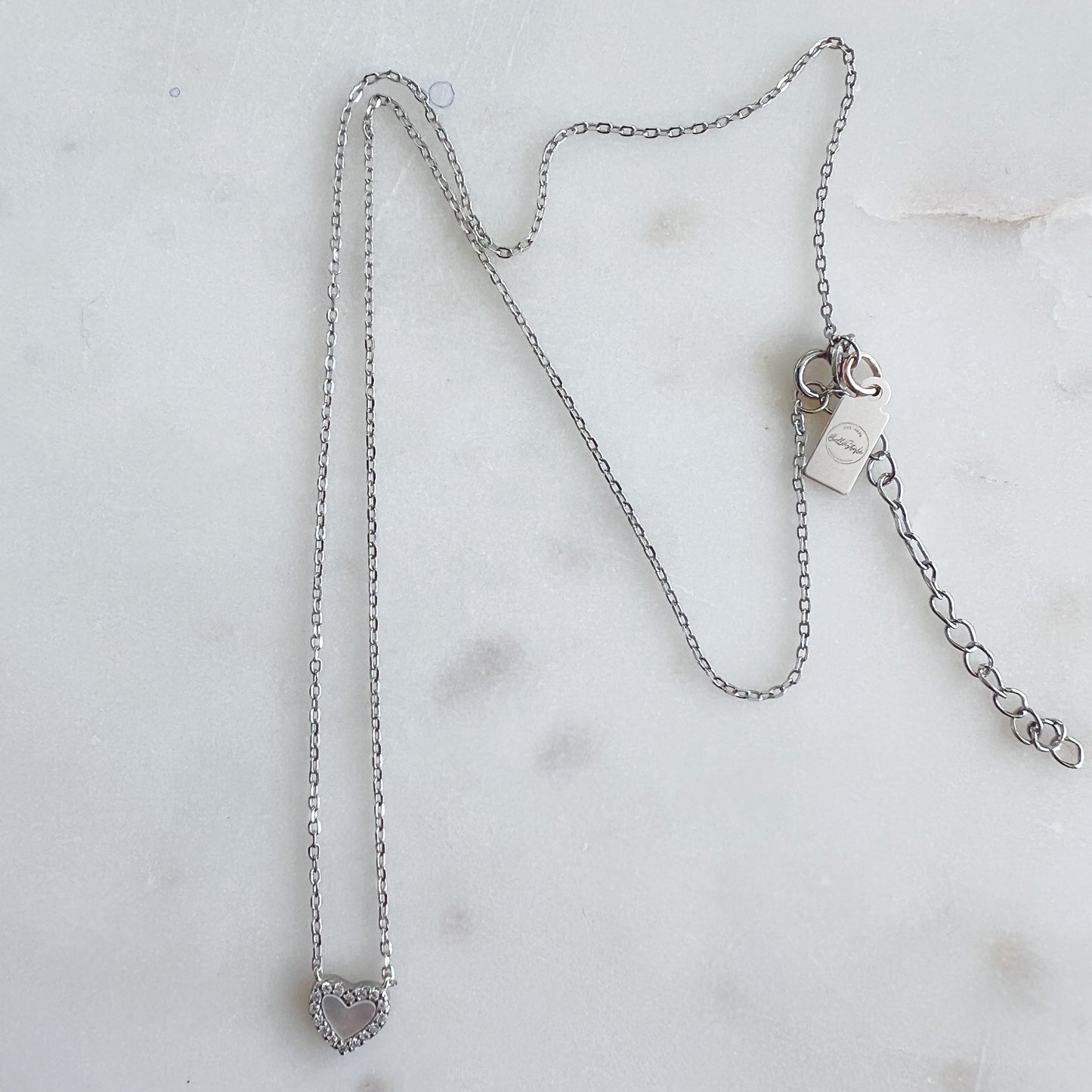 Mini Mother of Pearl Heart Crystal 925 Necklace