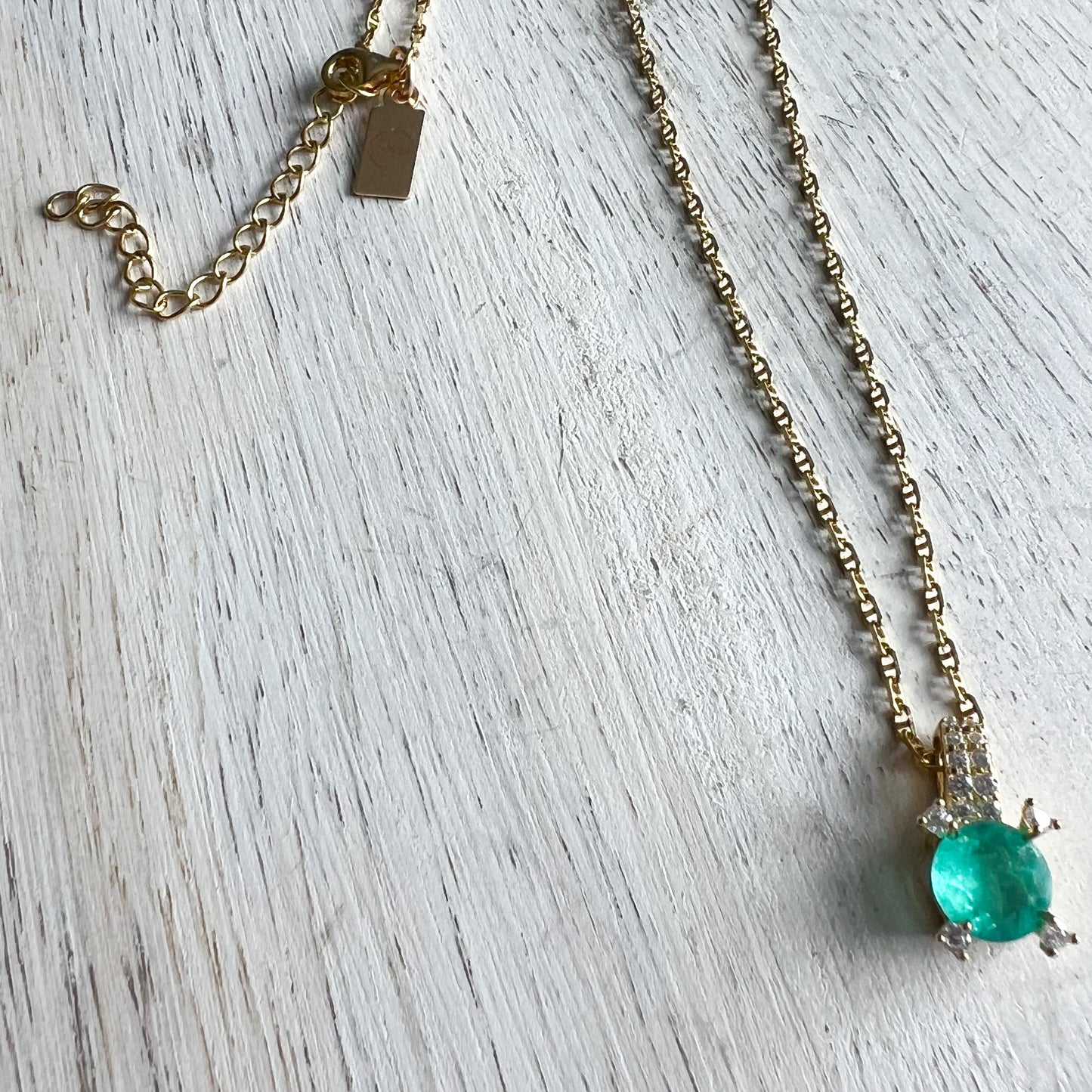 Shamrock Green Topaz Crystal 925 Gold Necklace